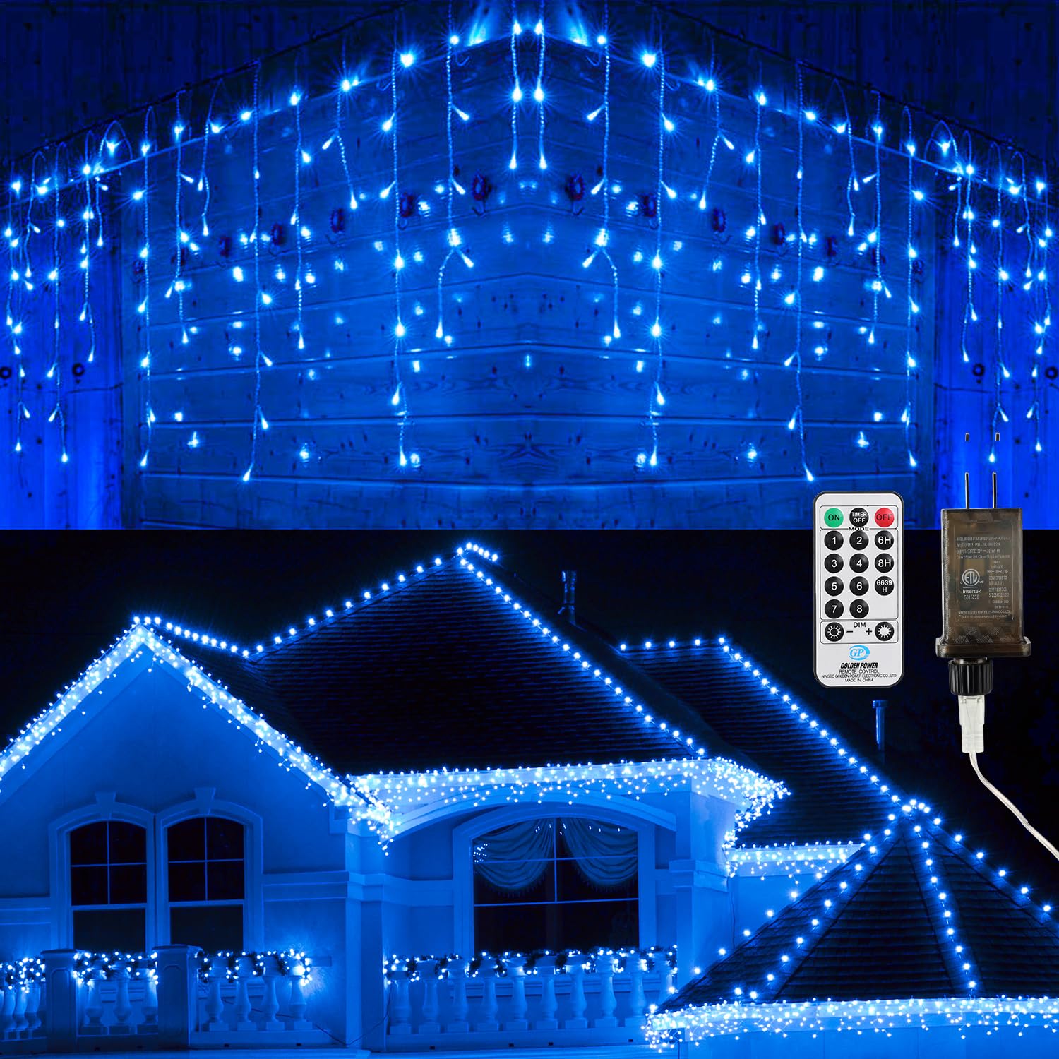 Brizled Blue Icicle Lights, 29ft 360 LED Christmas Icicle Lights with Remote, 8 Modes Christmas Roof Light with 60 Drops, Connec