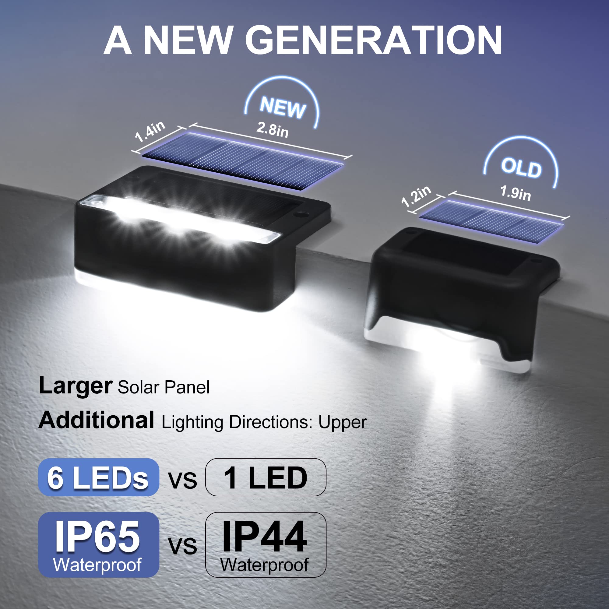 SOLPEX Solar Fence Lights, 6 LEDs Waterproof, 4 Pack, Cold White, Black, Model 8532, for Deck, Stair, Garden, Patio, Pool Decor