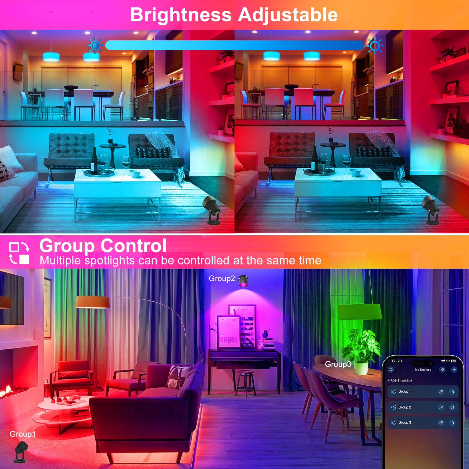 T-Sun Rgb Spotlight Indoor Led Spotlight With Remote, Plant Spotlight Indoor Uplights, 16 Millons Colors Floor Lights Dimmable M