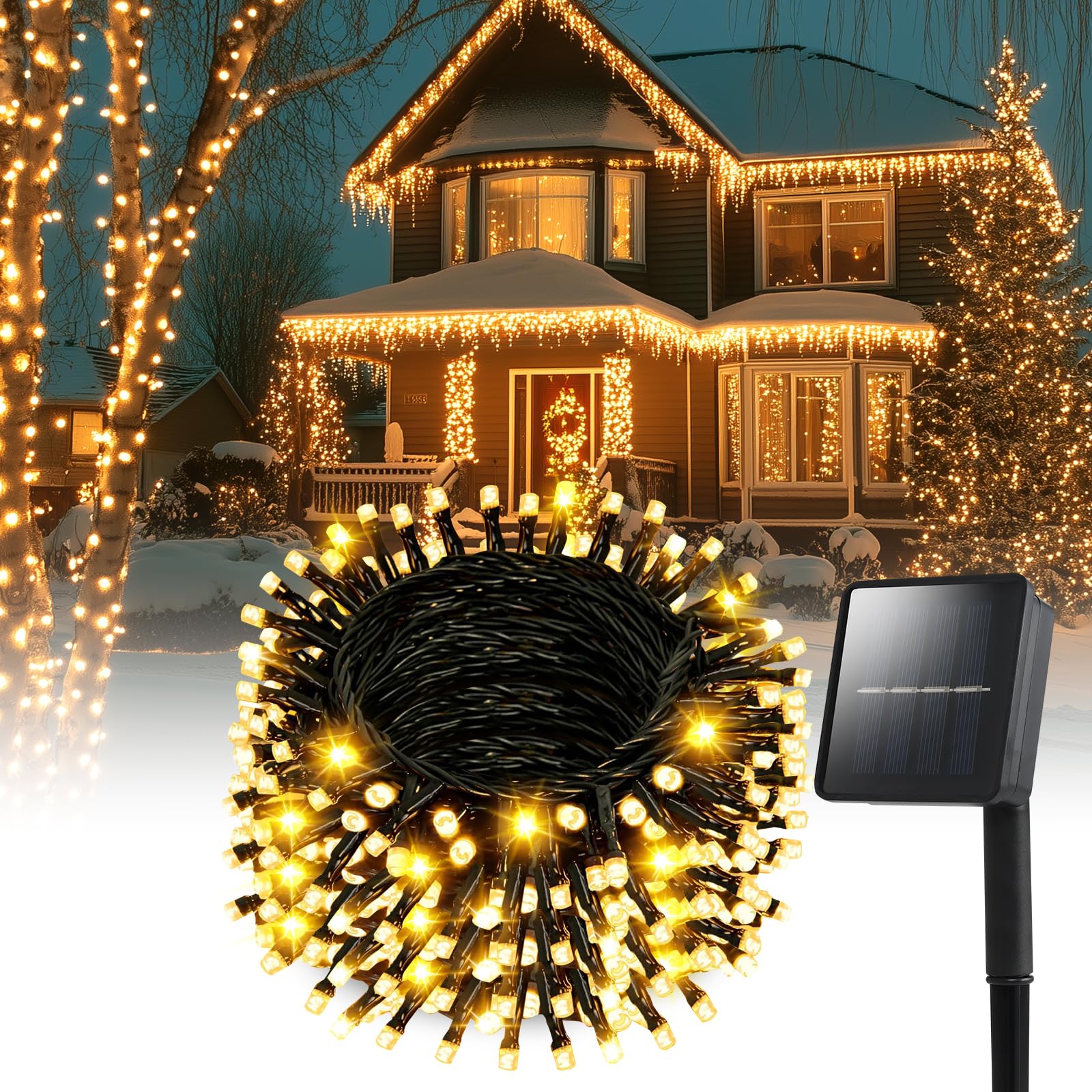 Solar String Lights Outdoor, 82ft Warm White Solar String Lights 200 Led Solar Fairy Lights for Outside Waterproof 8 Lighting Mo