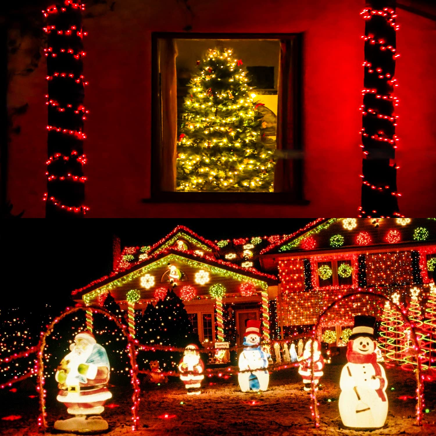 Upgraded 75.8 Ft 200 Led Red Christmas Lights Outdoor Indoor, Memory Function & Timer & 8 Modes, Extendable Green Wire Waterproo