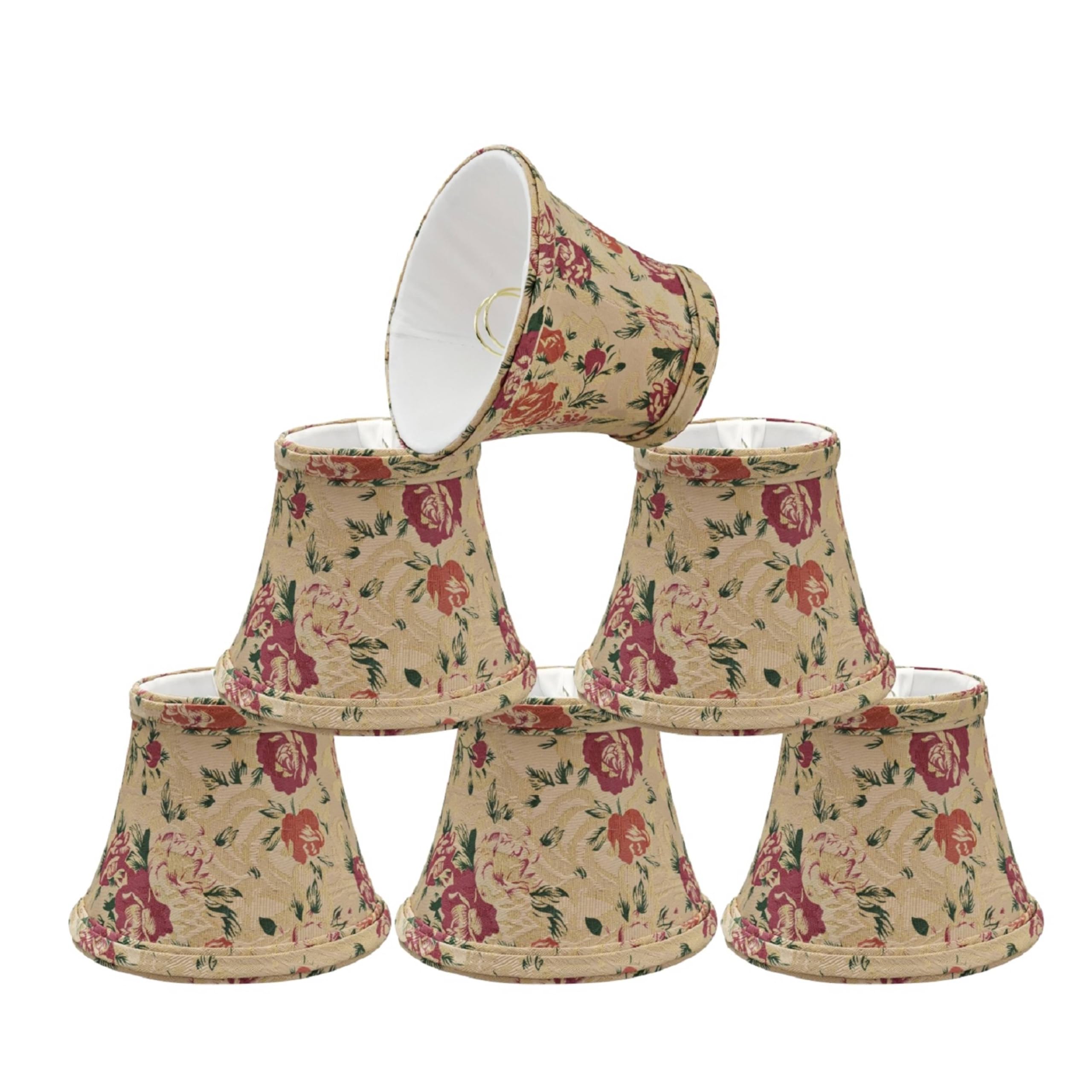 Aspen Creative 30005-6A  Bell Clip-On Chandelier Lamp Shade  Floral Print  3 Top x 5 Bottom x 4 Slant Height  Set of 6