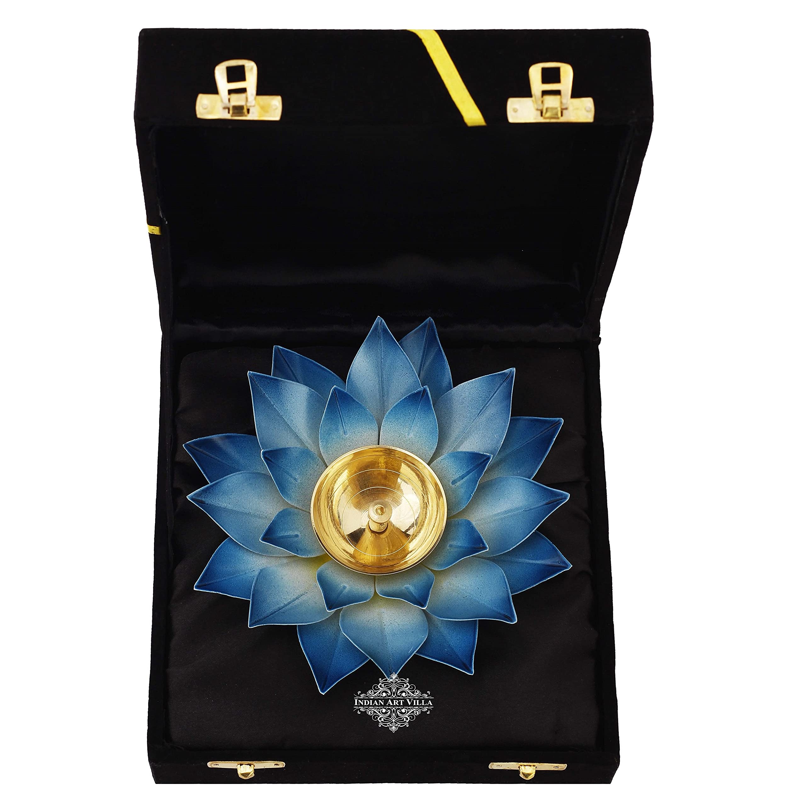 Indian Art Villa Lotus Design Diya Deepak, Home Décor, Poojan Purpsoe, 8 Inch, Blue