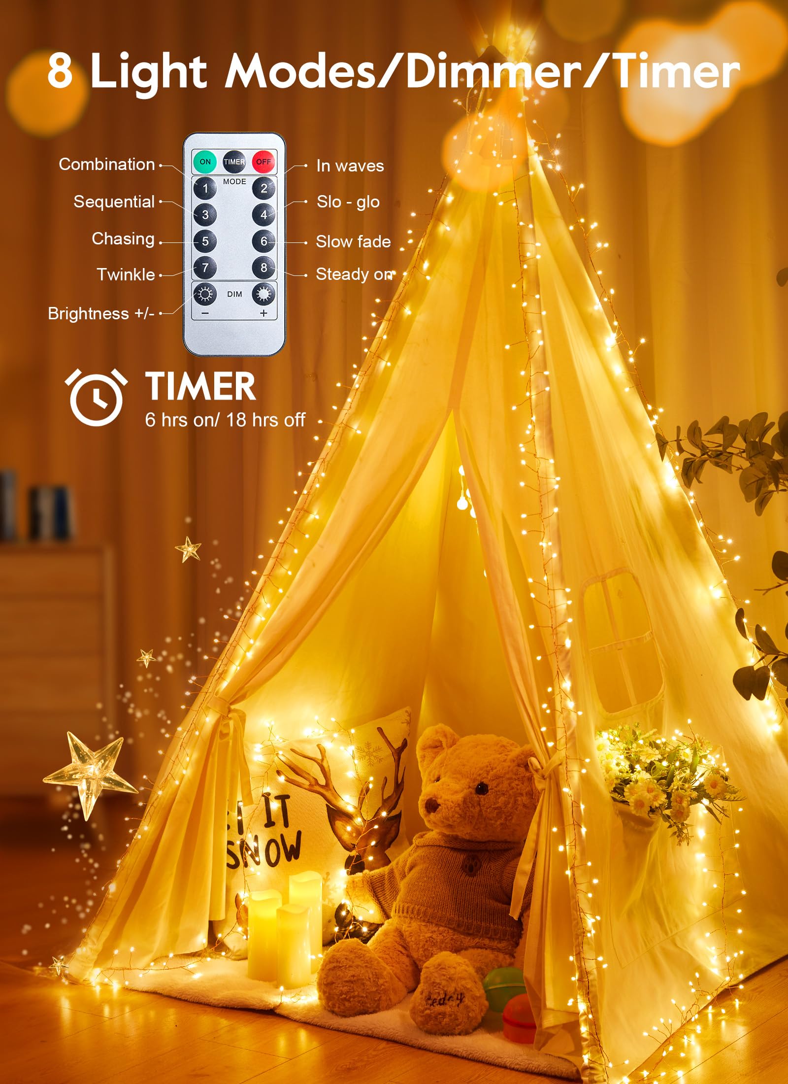 Fairy Lights 5Ft 100Leds Usb Twinkle String Lights Plug In Silver Wire With Remote And Timer, 8 Mode Waterproof Firecracker Starry Lights Wreath Diy Party Wedding Christmas Decoration, Warm White