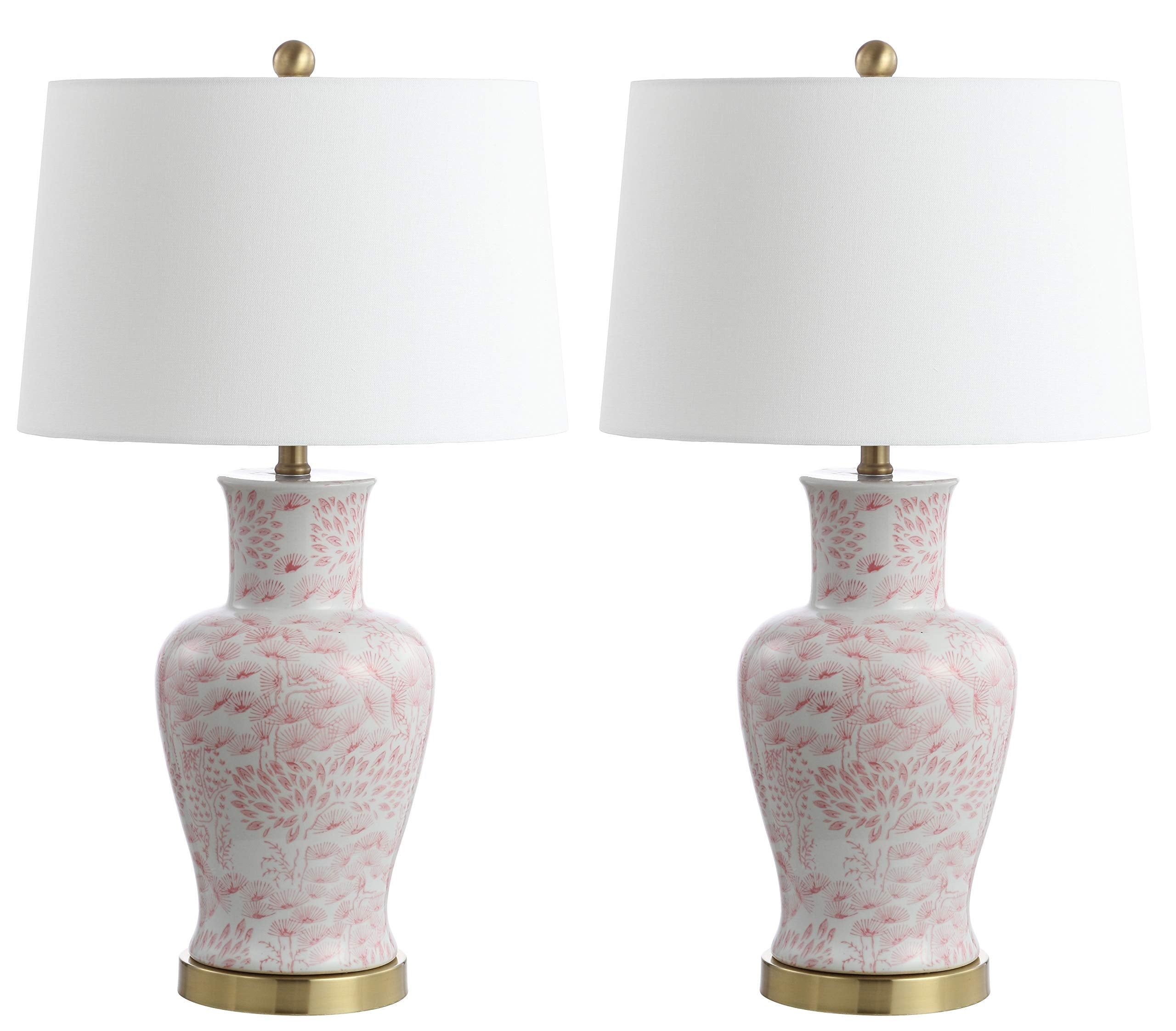SAFAVIEH Calli 28-inch Pink/White Chinoiserie Table Lamp Set of 2 with LED Bulbs for Bedroom, Living Room, Home Office, Model TBL4161