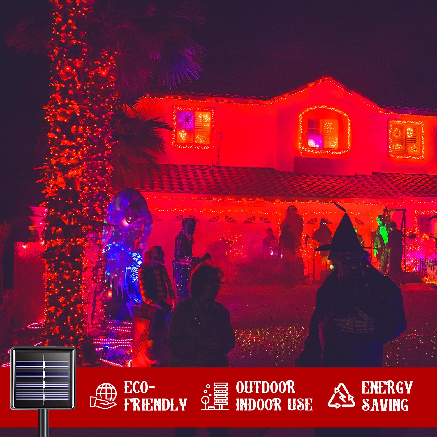 JMEXSUSS Solar Lights, 100 LED Red Outdoor String Lights, 33ft, 8 Modes, Valentine Day Decor, Model JM-S-100