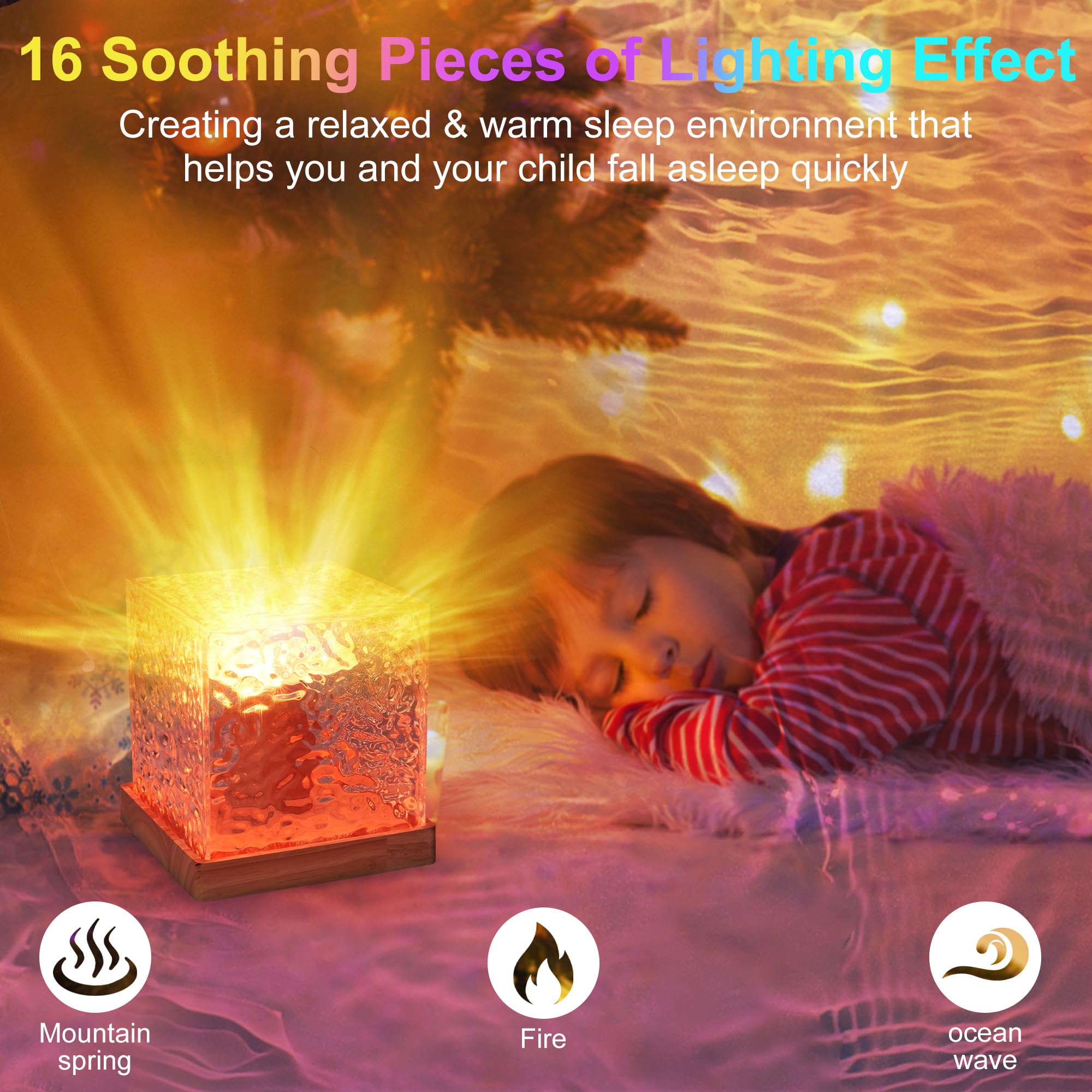 RICHMYC Ocean Wave Projector Light, 16 Colors, Remote Control, Acrylic, Model EVR01, Wood Color