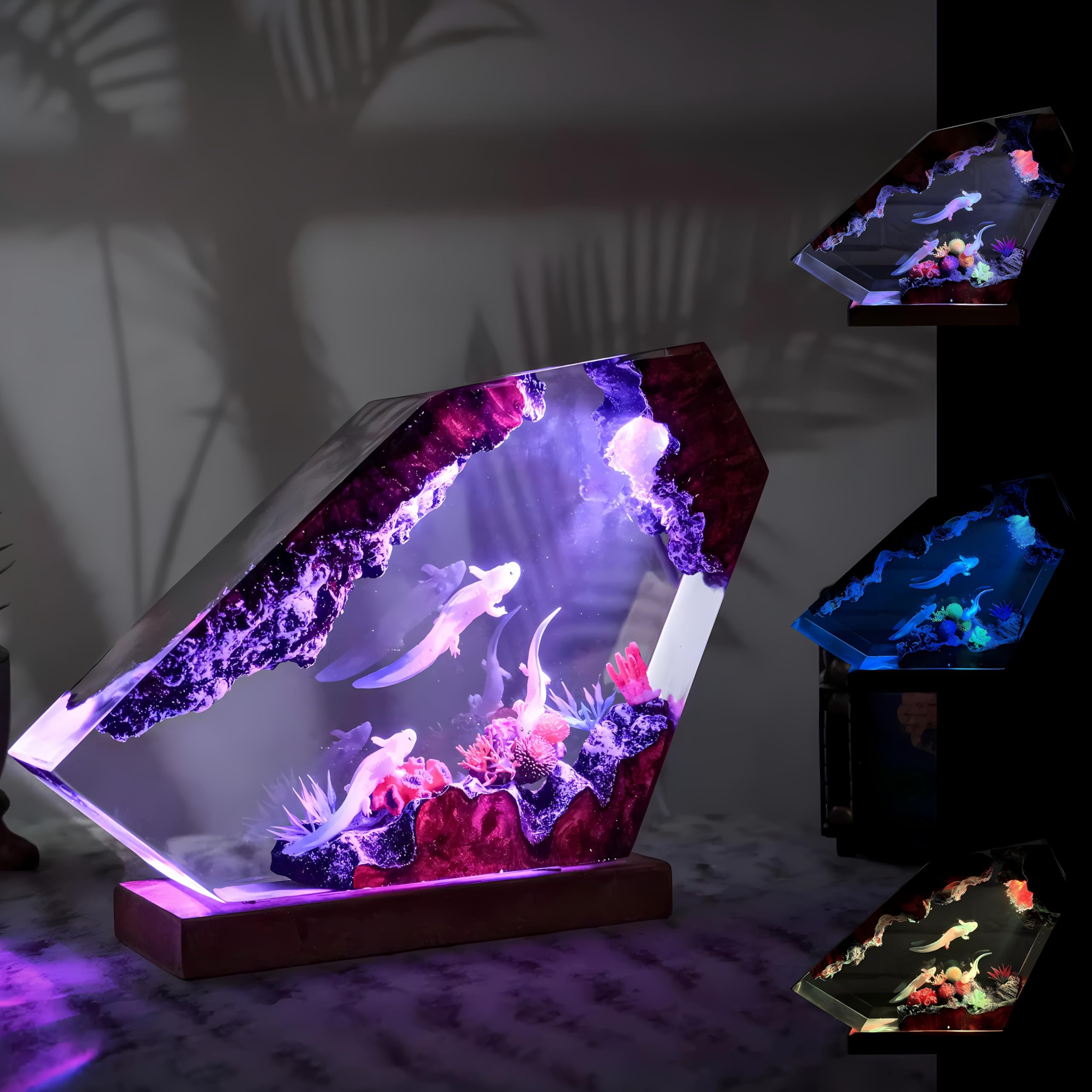 FOTN Axolotl Lamp Color Changing Handmade Resin Lamps Axolotl Night Light for Kids Decorative Unique Lamp for Bedroom (8 in)