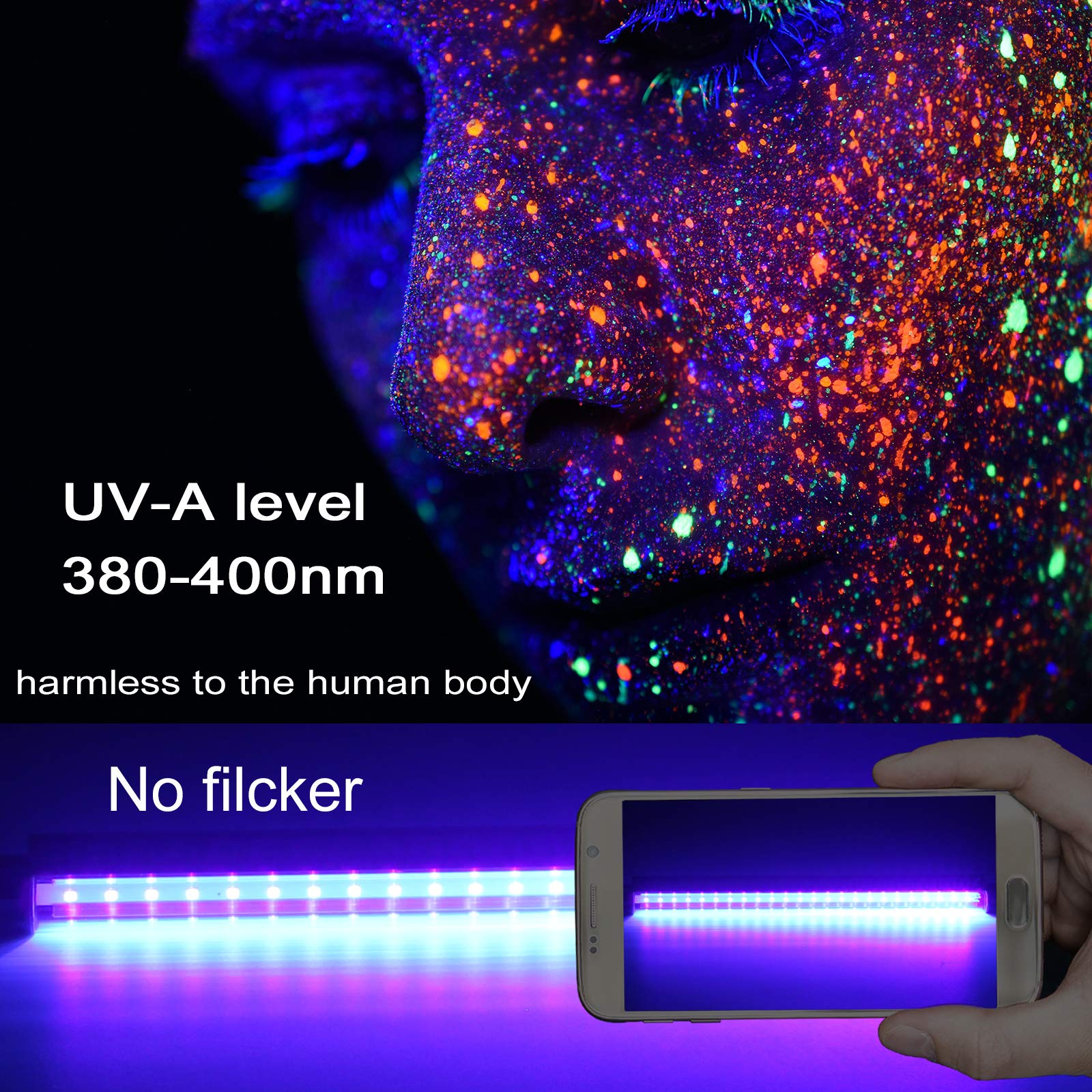 GREENIC LED Black Light Bar, 10W UV Tube, 1ft, 2 Count, Black, Model USB-T5-10W-2PACK, Ideal for Halloween, Body discomfort-reducingt,