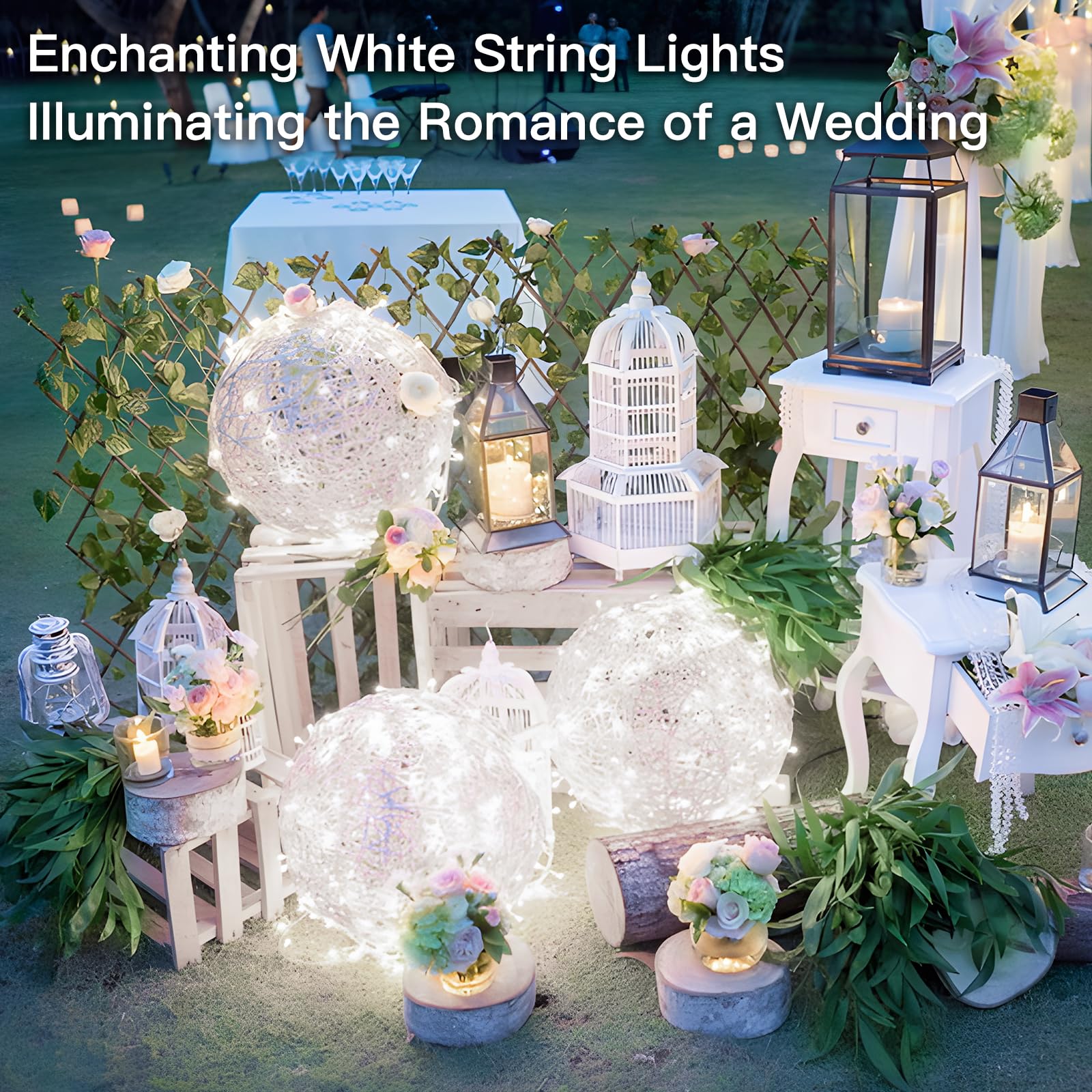 suddus 200 LED White String Lights with Timer, 12 Modes, Connectable Indoor/Outdoor, Model SD-200STRW