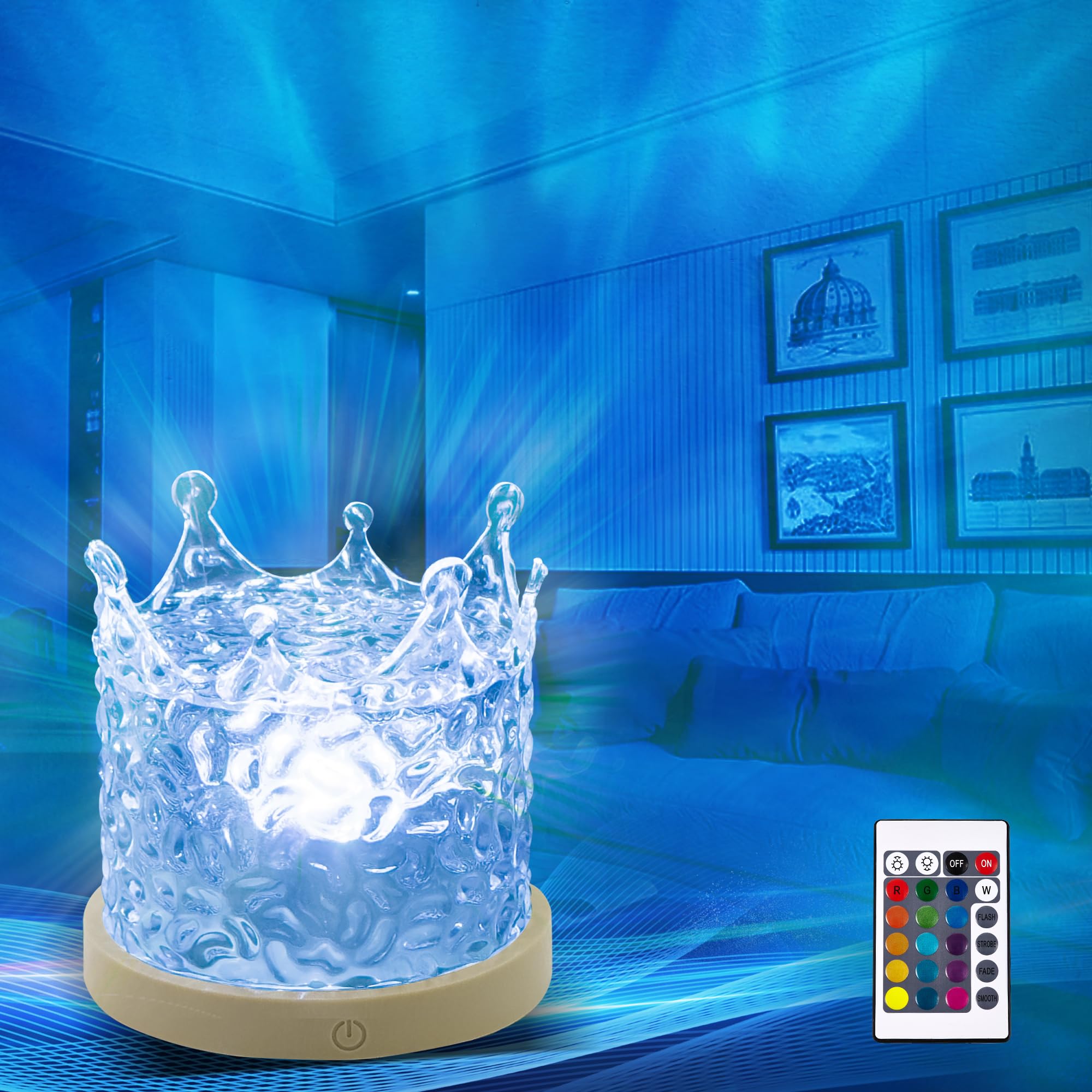 SUOAPAIQ Ocean Wave & Aurora Projector Lamp, 16 Colors Gradual Rotating Flame Water Lamp Wave Light with Remote Control for Teen