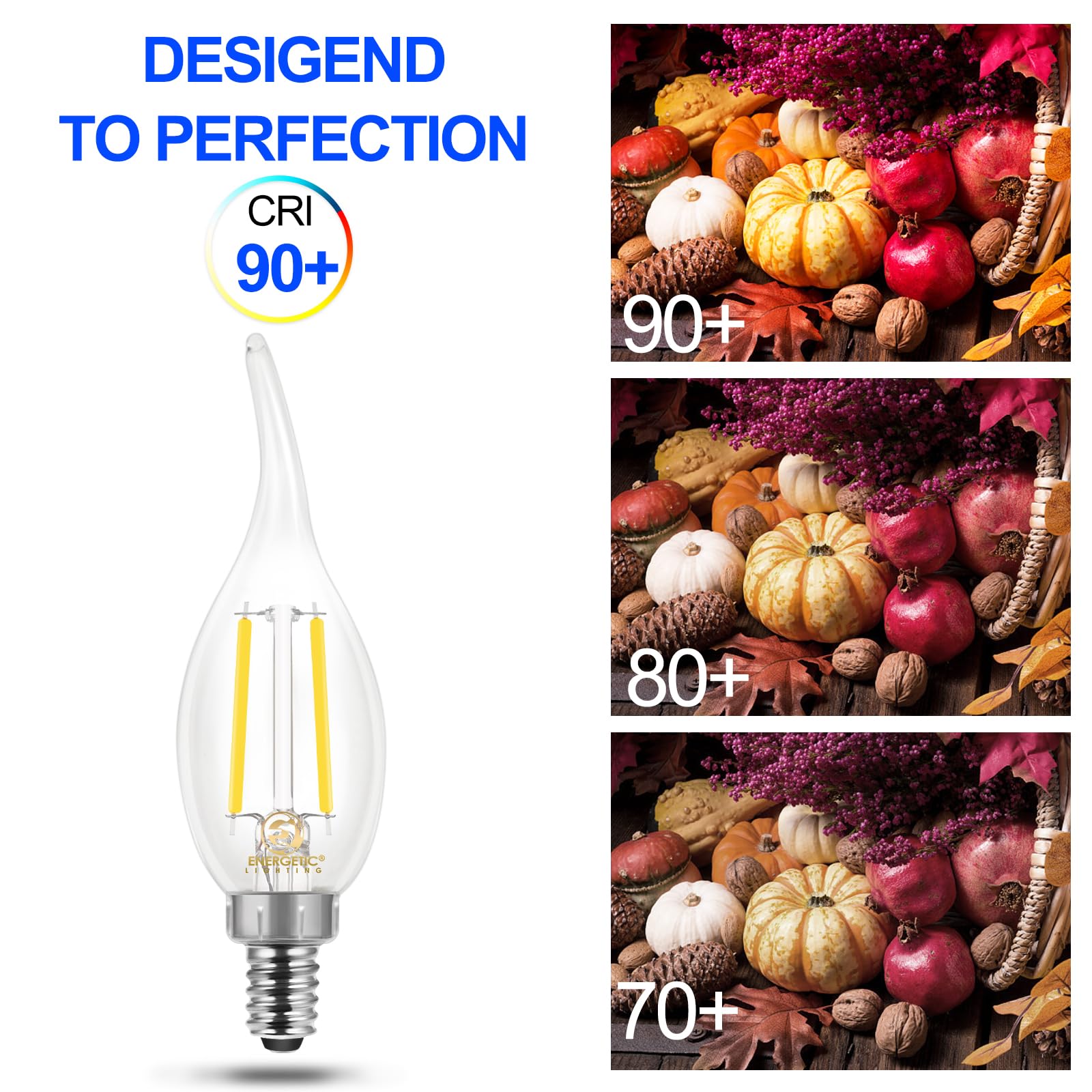 Energetic 12 Pack 60 Watt Dimmable Led Chandelier Light Bulb, 500Lm, 5000K Daylight Ca11 Filament Led Candle Light Bulb, E12 Bas