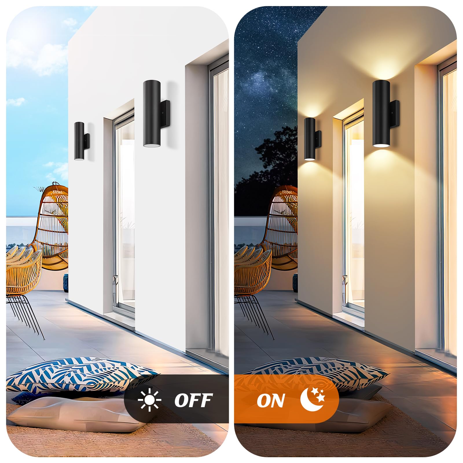 Gobright Outdoor Wall Lights 12W 3000K Led Cylinder Sconce, 1200Lm Waterproof, 2-Pack Black