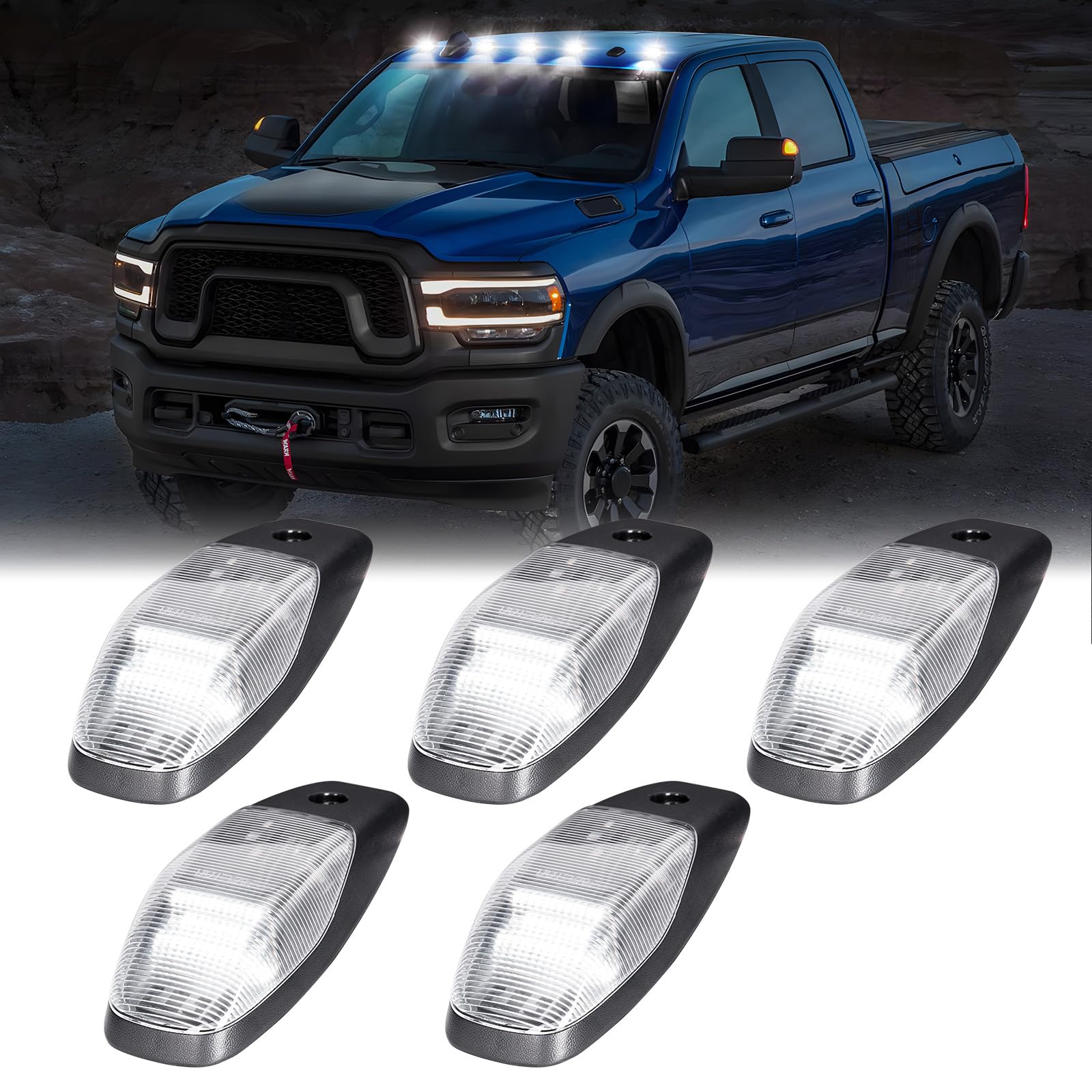 R&F Auto Cab Lights Compatible with 2019 2020 2021 2022 2023 2024 2025 2026 RAM 2500/3500/4500/5500 LED Roof Cab Lamp Clear White Lens Pickup Trucks Roof Marker Light