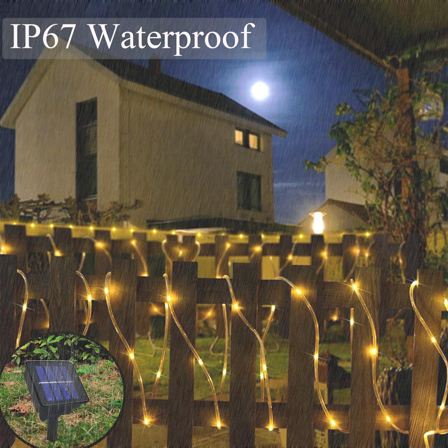 Solar Rope Lights Outdoor Waterproof, 39Ft 100Led Outdoor String Lights Clear Pvc Tube Fairy Lights, 8 Modes Trampoline Lights F