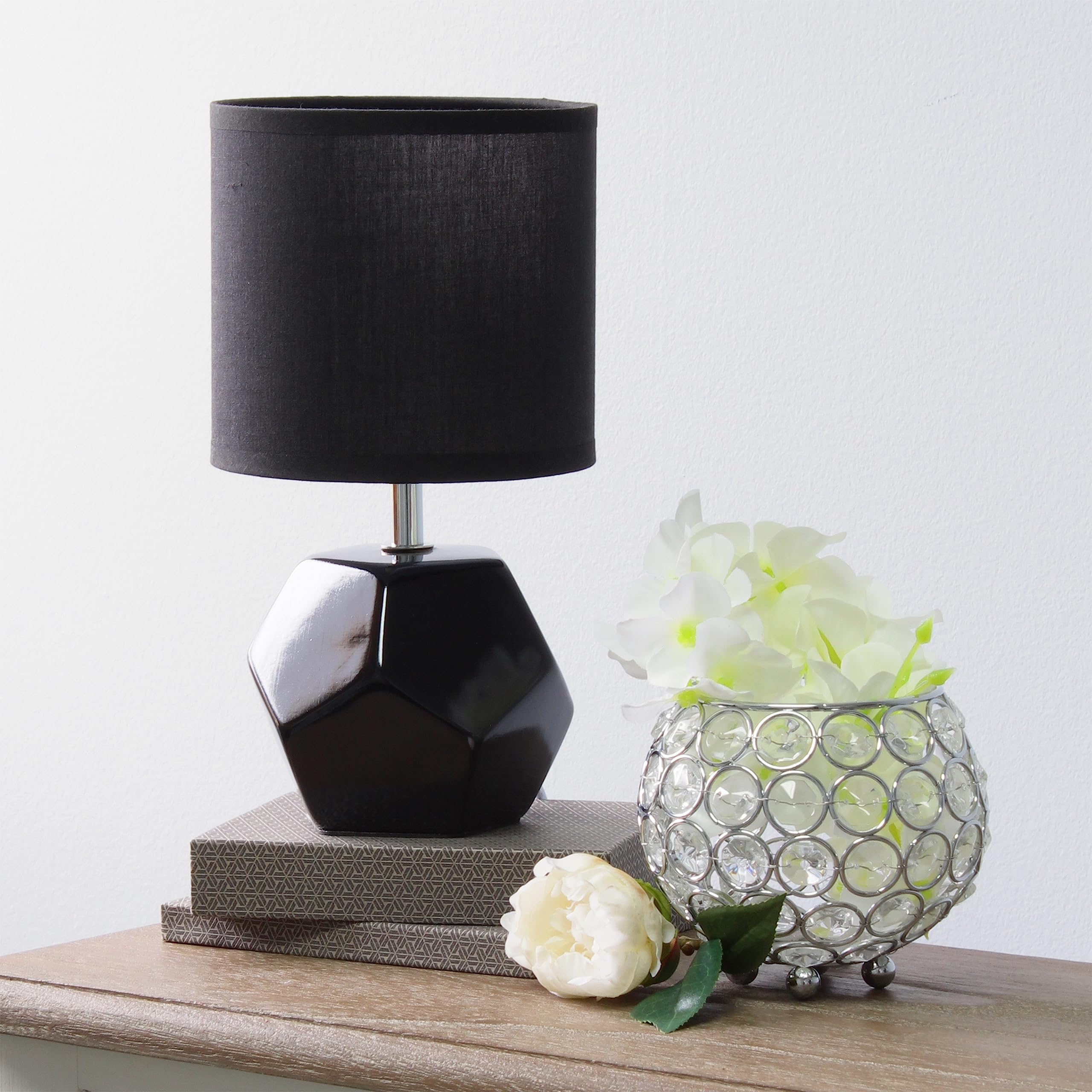 Simple Designs Lt2065-Gry Mini Table Lamp, Gray Ceramic With Fabric Shade, 5.5L X 5.5W X 10.4H