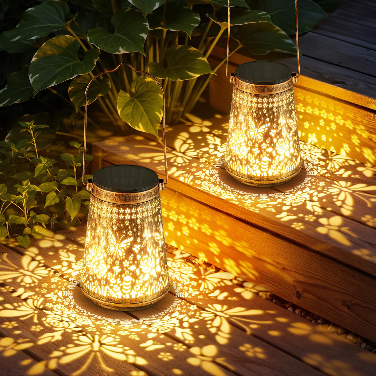 2 Pack Solar Lanterns Outdoor Waterproof Birthday Gifts for Women Mom Grandma  Hollowed-Out Metal Butterfly Hanging Solar Lantern Lights Outdoor Decor  2 Modes Lights Decor for Yard  Patio