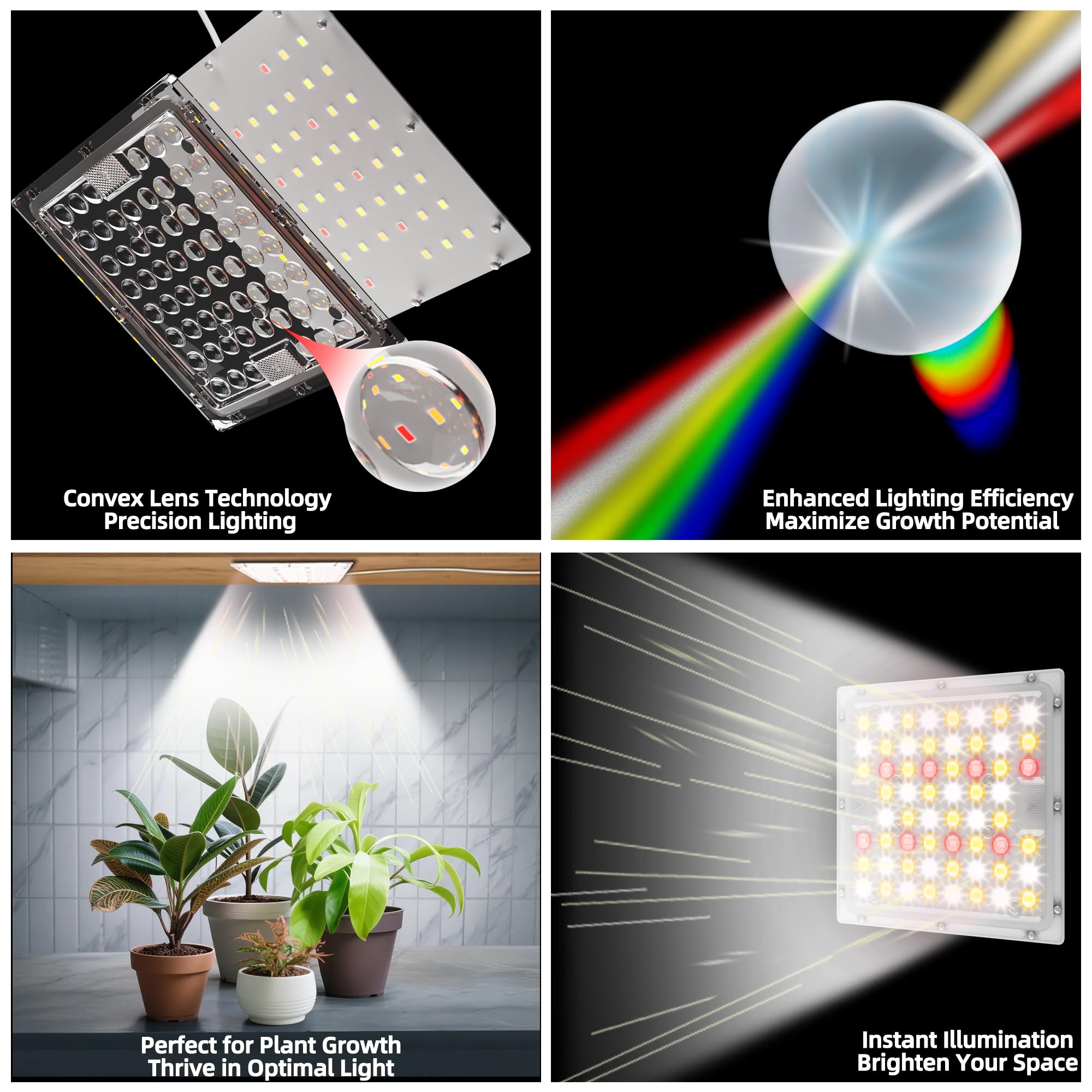 Spotlight Grow Light - 3500K Warm White, Dimmable Full Spectrum with High PPFD | Optical Lenses for Focused Beam, Stick-on Grow