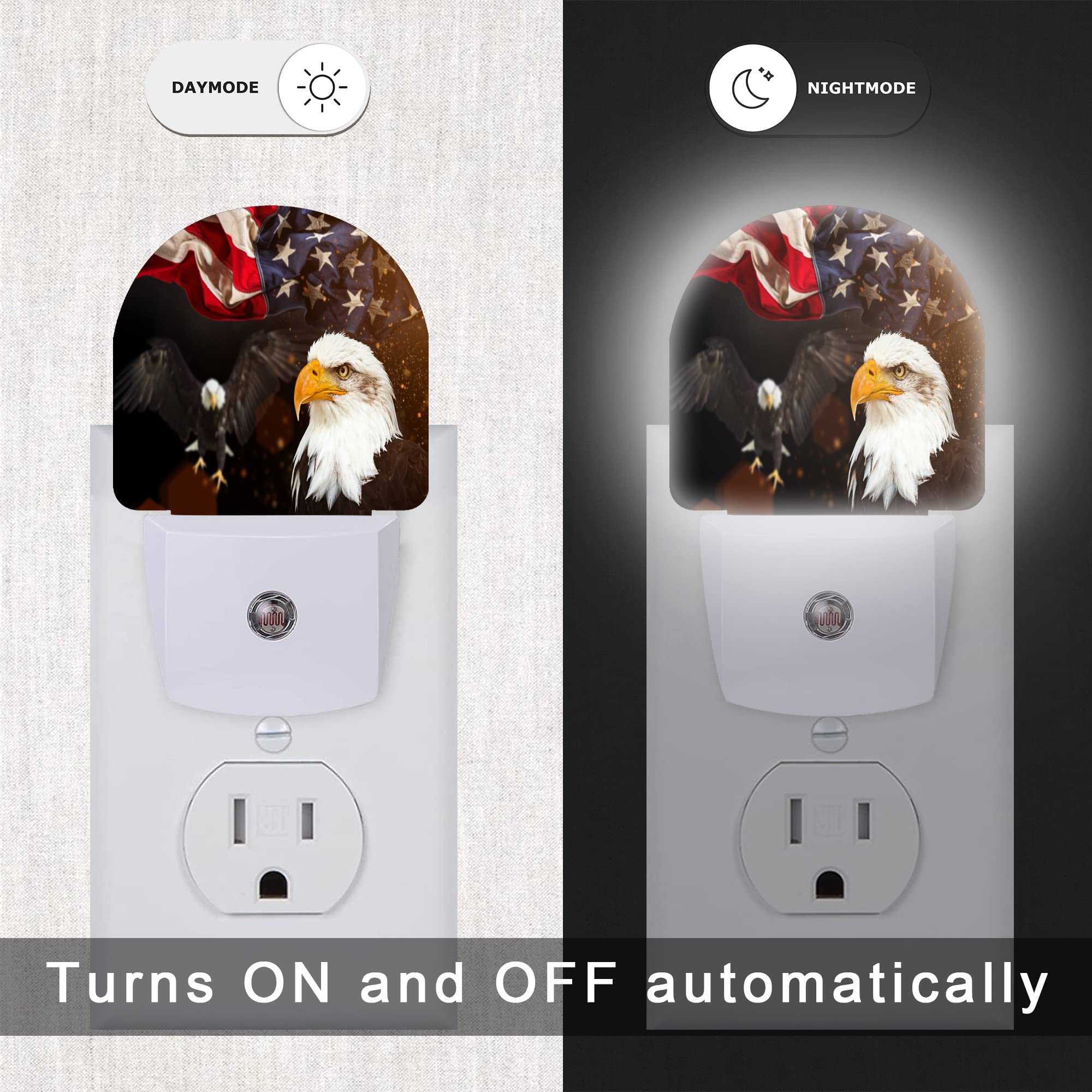 Aowula Eagle Night Light,American Flag With Eagle Night Lights Plug Into Wall For Boys Girls Bedroom Decorative Half Round Night