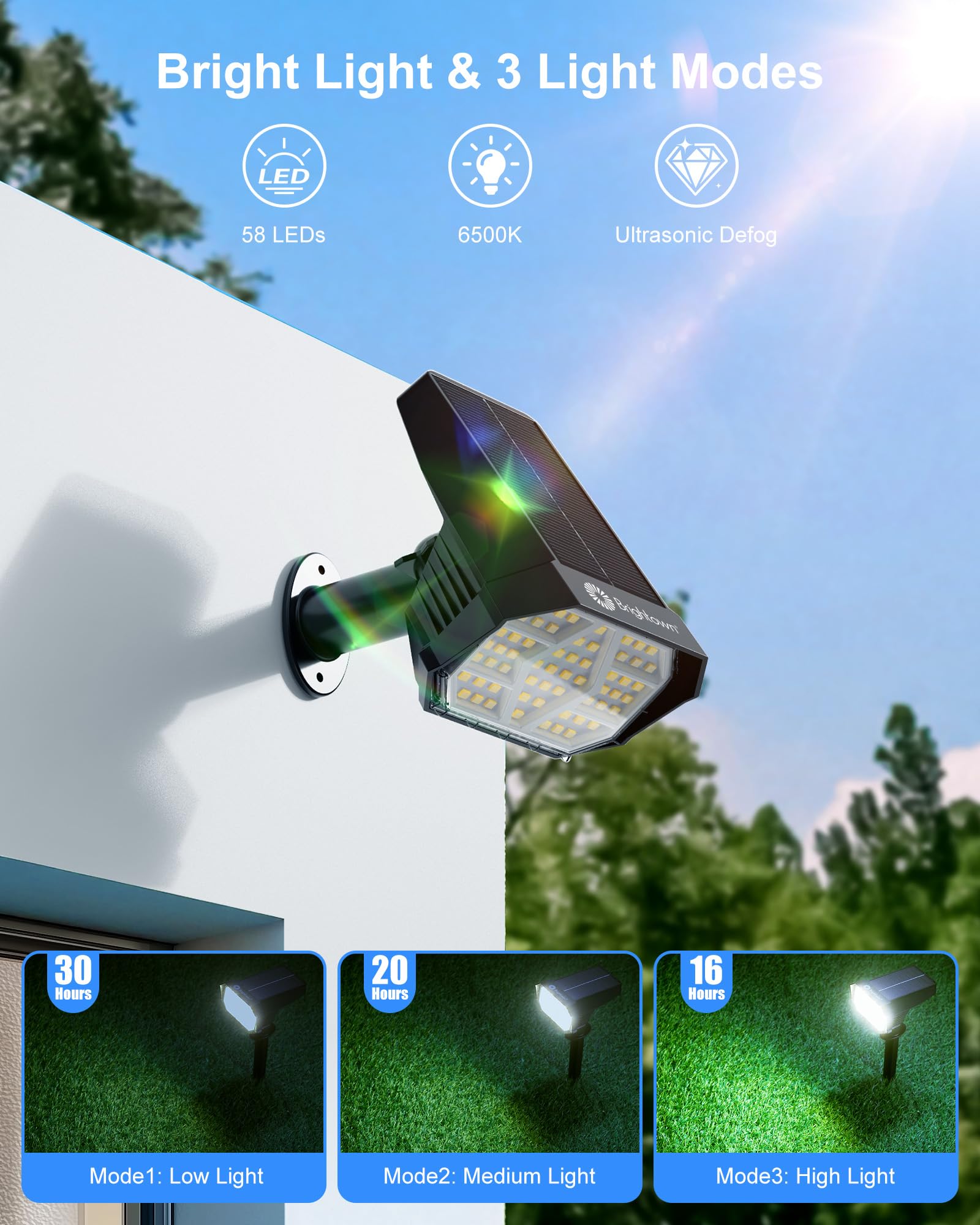Brightown Solar Spot Lights Outdoor With 58 Led & Auto On/Off, Ip67 Solar Lights Outdoor With 3 Light Intensities. 2-In-1 Outdoo