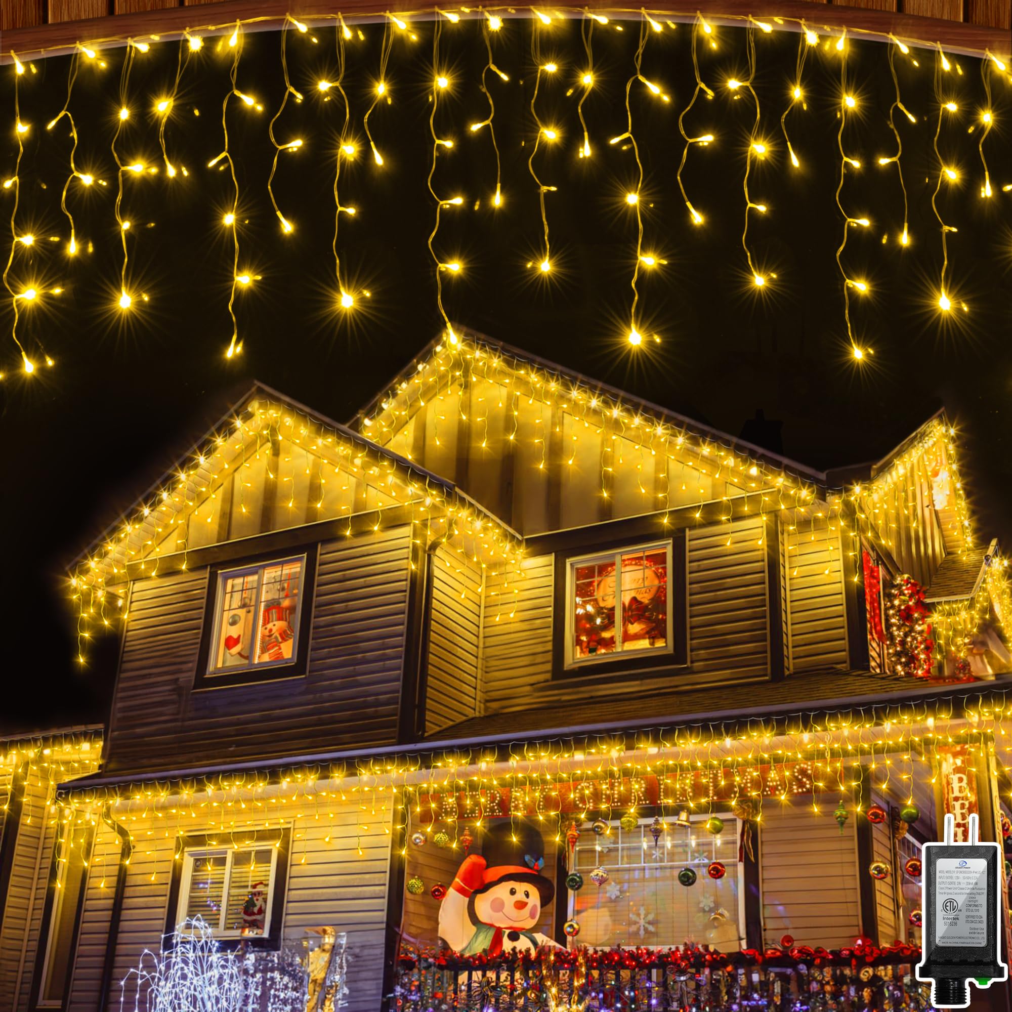 QUHUATU LED Christmas String Lights, 1296 Lights with 288 Drops, 131ft, 8 Modes, Waterproof, Warm White, Model WX-1296L