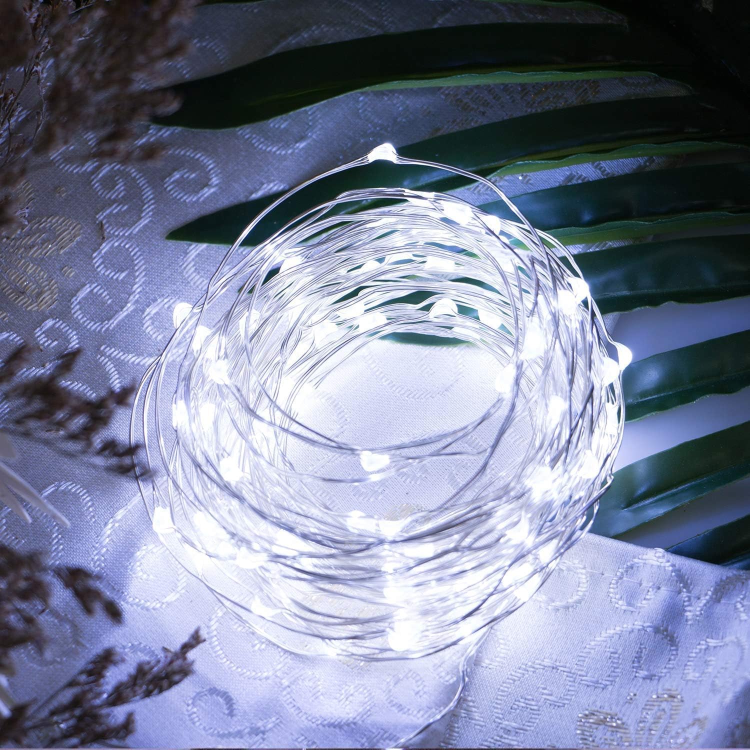 2Pack Fairy Lights Plug In, 100 Leds 33 Feet Firefly String Lights Waterproof Starry Lights Silver Wire For Diy Wreath Wedding Bedroom Indoor Outdoor Party Christmas Decorations, Pure White