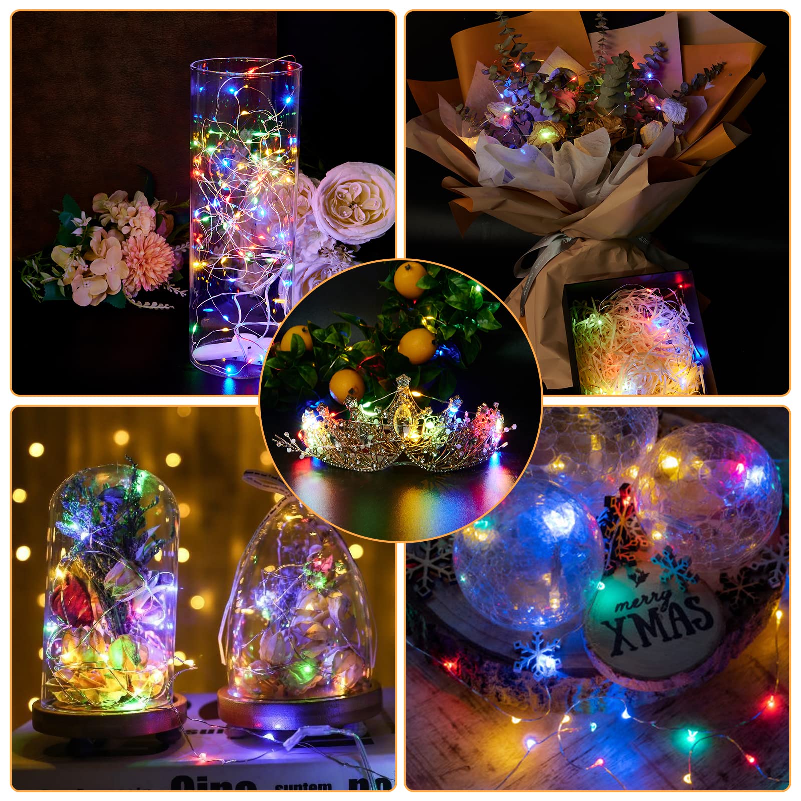 12 Pack Fairy Lights Battery Operated, 7Ft 20Led Multicolor Valentines Day Lights Battery Operated Waterproof Silver Wire For Diy Mason Jar Bedroom Party Birthday Wedding Christmas Decorations