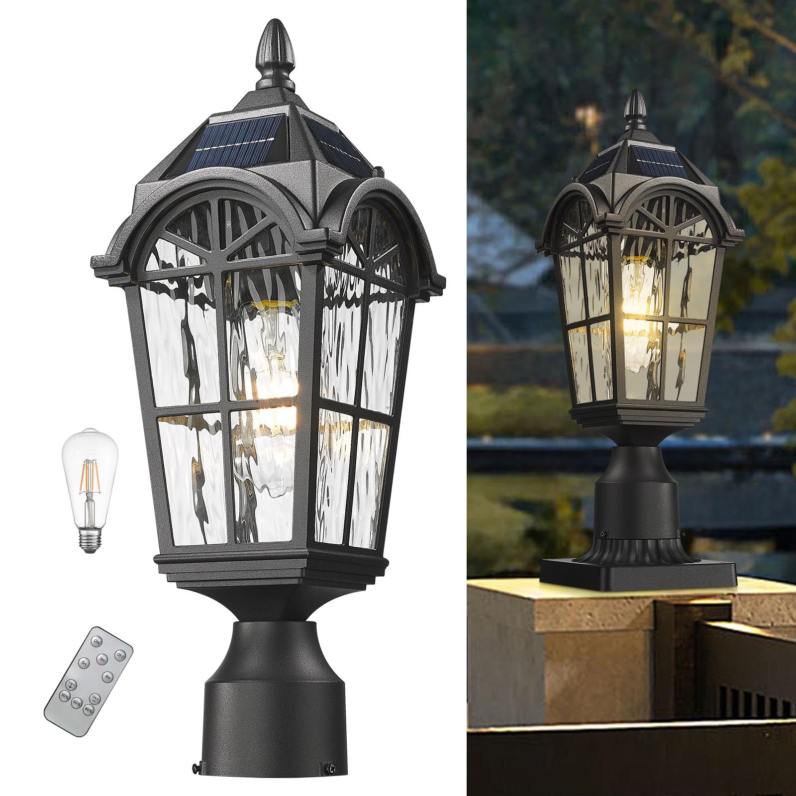 Starcurin Solar Post Lights with Remote Control, Aluminum Pillar Lantern, Weatherproof, Dusk to Dawn, 9Y3P Model