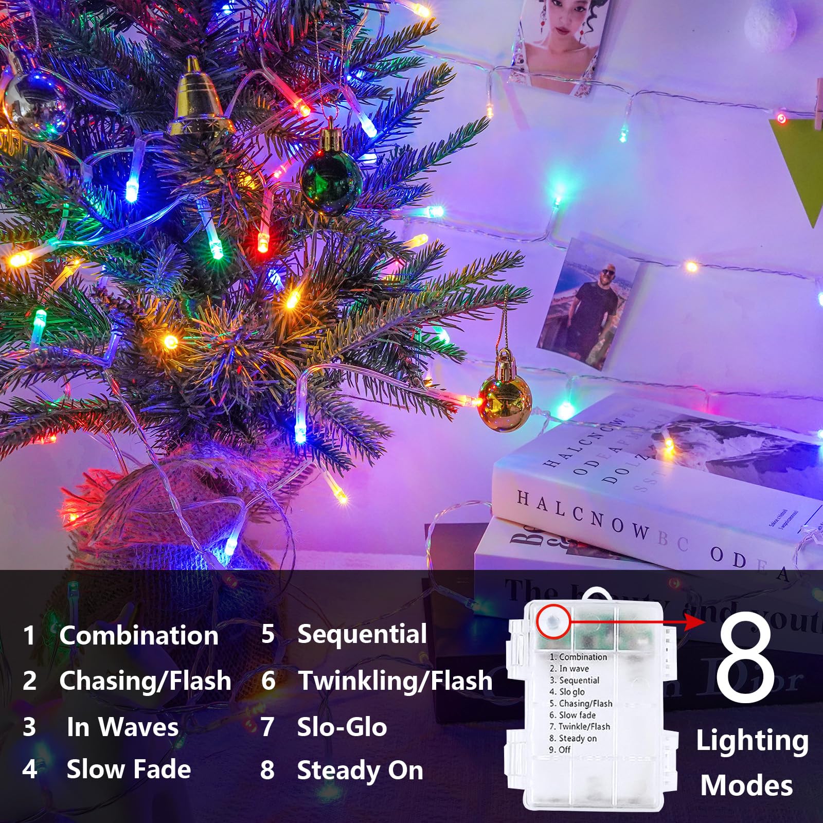 2 Pack Christmas String Lights Battery Operated With Timer  66Ft 200 Led Waterproof Twinkle Lights  8 Modes Fairy Light For Indoor And Outdoor Bedroom Garland Tree Christmas Decorations (Multicolor)