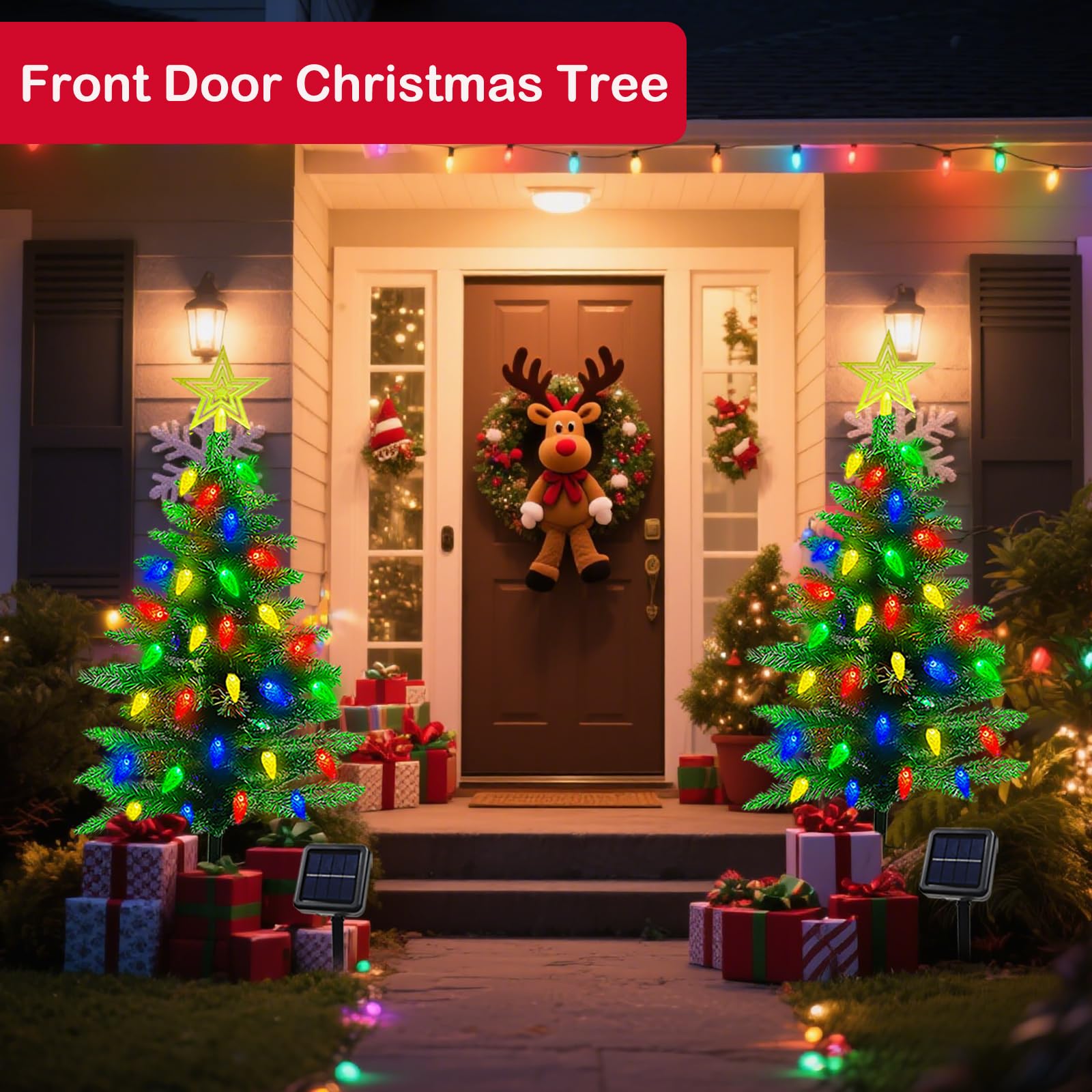 4Ft Solar Christmas Tree Christmas Decorations Outdoor  250 Branch Small Xmas Tree With 100 Led C6 Lights  Waterproof Solar Christmas Lights For Porch  Pathway  Yard  Cemetery  1 Pack