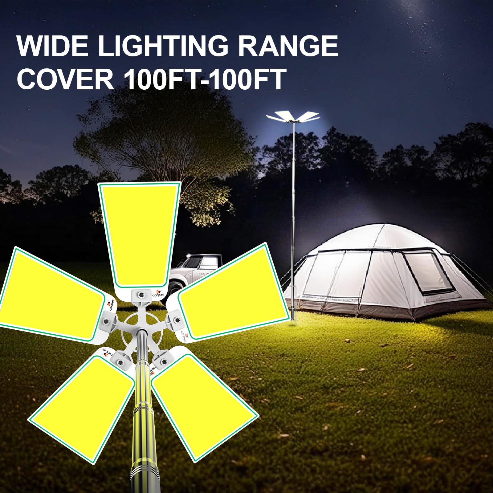 CONPEX 25000lm LED Telescopic Camping Light - Portable Yellow Flood Light, Model FR-05, Without Remote for Outdoor Use