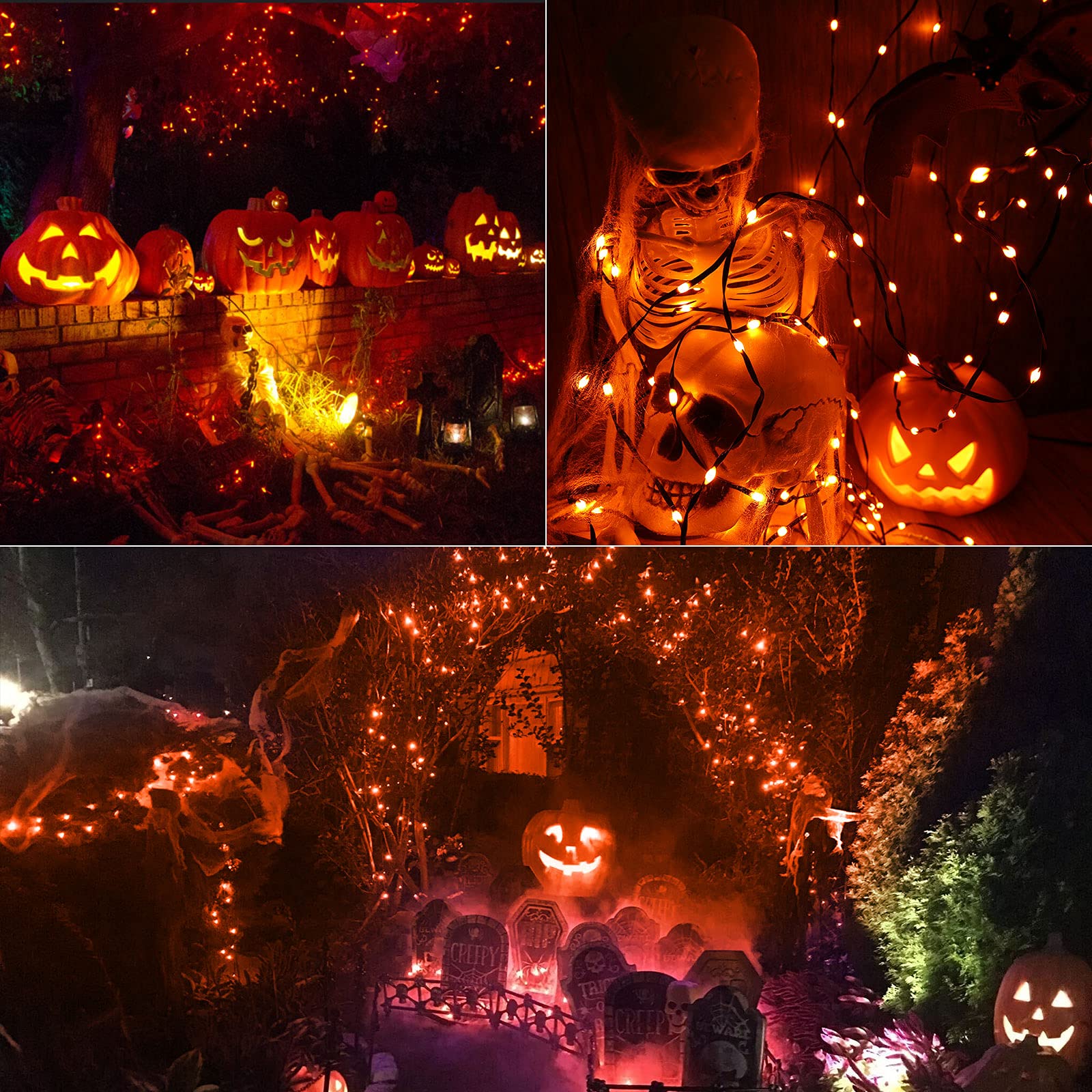 Brizled Halloween Lights, 72ft 200 LED Orange String Lights, 8 Modes, Black Wire, Indoor/Outdoor, Model FTC-200OCL-30