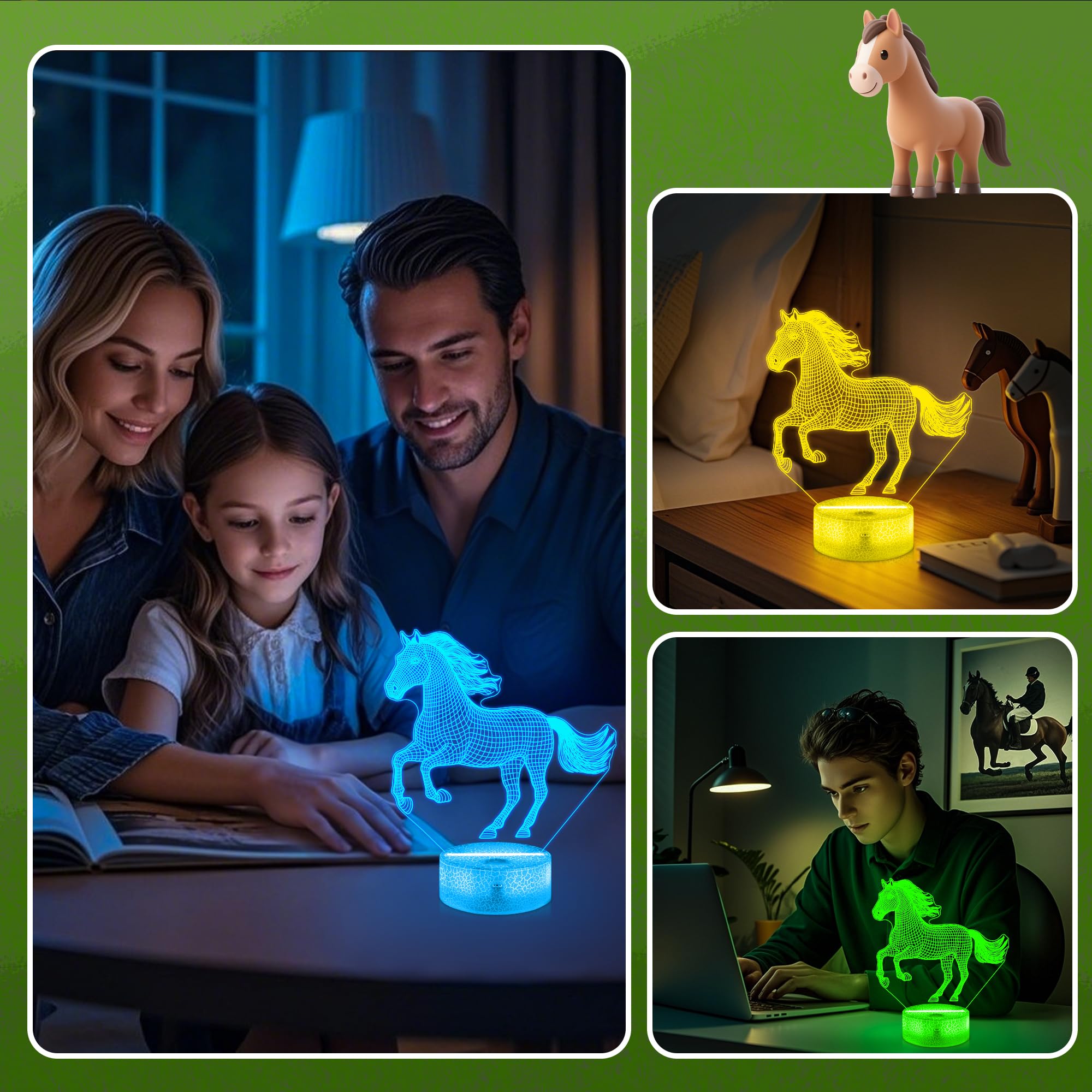 CoolGift Mart 3D LED Horse Night Light, Remote Control, 16 Colors, Model FS-2810-9999, Perfect for Gifts & Home Decor