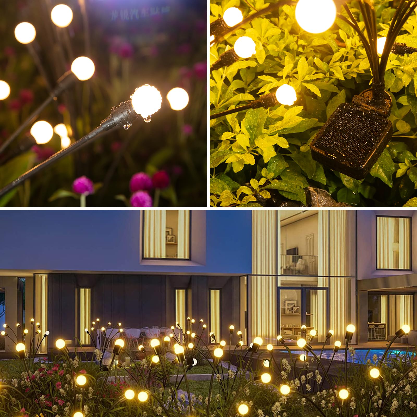 ASMAD Solar Garden Lights, 6 Pack 48 LEDs, Warm White, Outdoor Decor, Model SG-lights-01, Christmas Firefly Pathway Lights