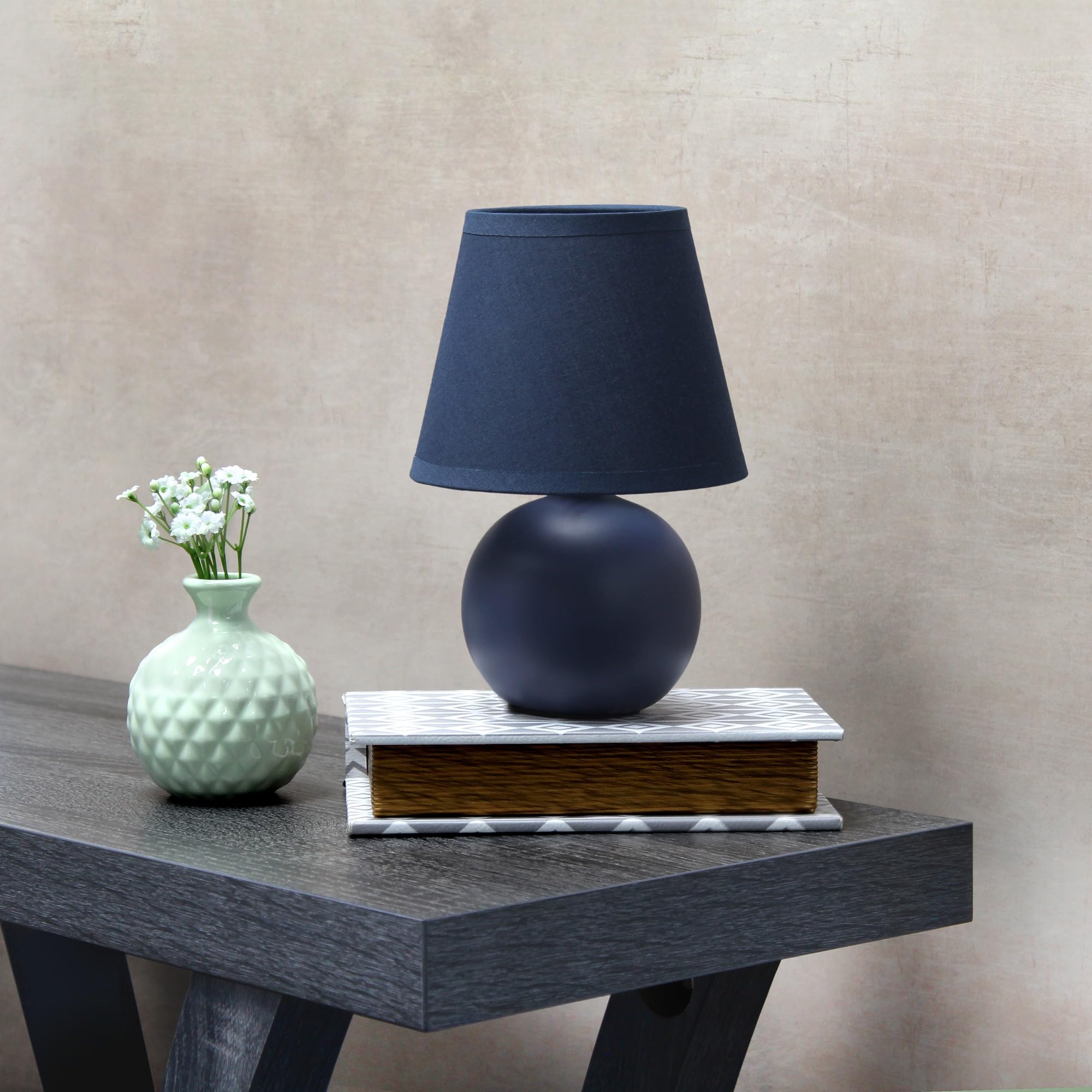 Simple Designs Lt2008-Blu Mini Ceramic Globe Table Lamp With Matching Fabric Shade, Blue
