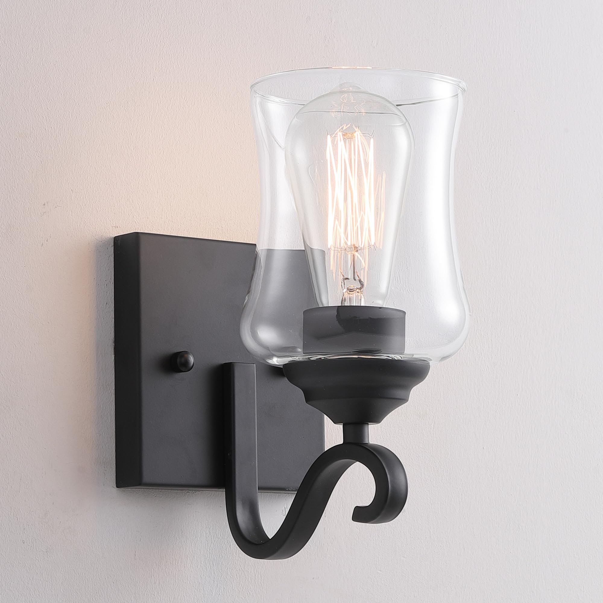 Woodafu Black Wall Sconces, Matte Black Bathroom Wall Sconces Light Fixtures with Clear Glass, Farmhouse Wall Sconce for Bathroo