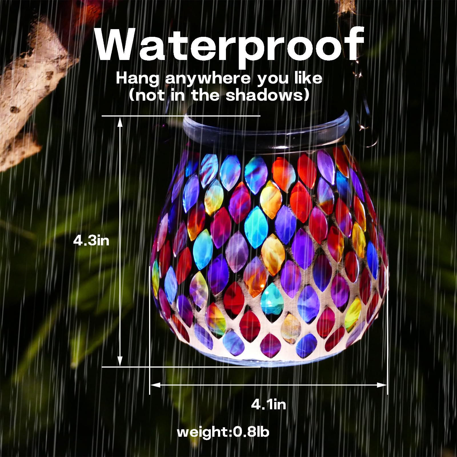 Mosaic Red Solar Lanterns, Outdoor Glass Hanging Lights, Waterproof, Solar Table Lamps, Christmas Gifts For Women Mom Grandma, Night Lights, Decoration For Garden, Patio, Yard, Party, Outdoor Decor