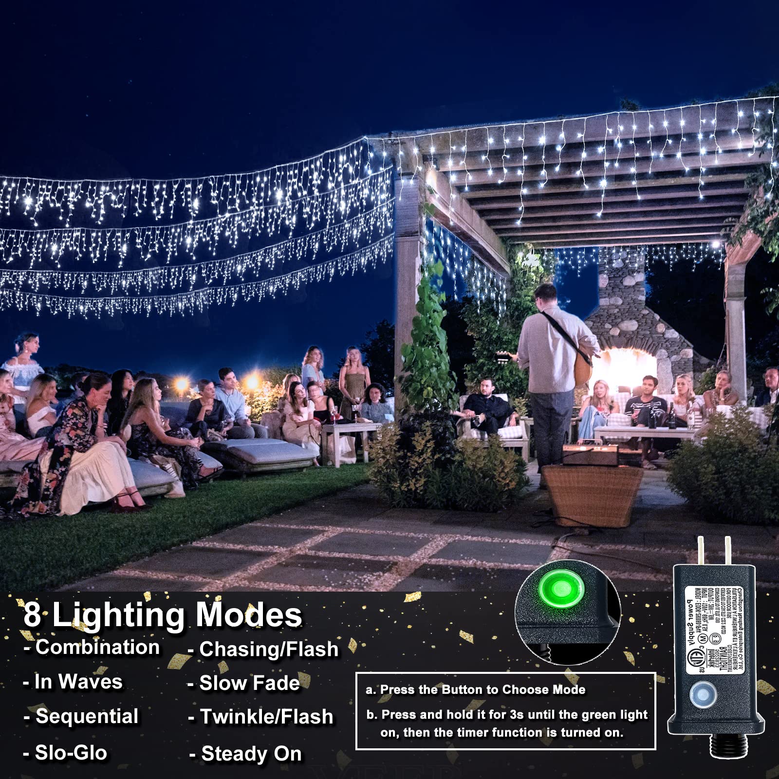 Icicle Lights For Outside, 66Ft 640 Led Christmas Lights Outdoor With 8 Modes 120 Drops, Waterproof Plug In Curtain String Lights For Indoor House Bedroom Yard Roof Wedding Decorations, White