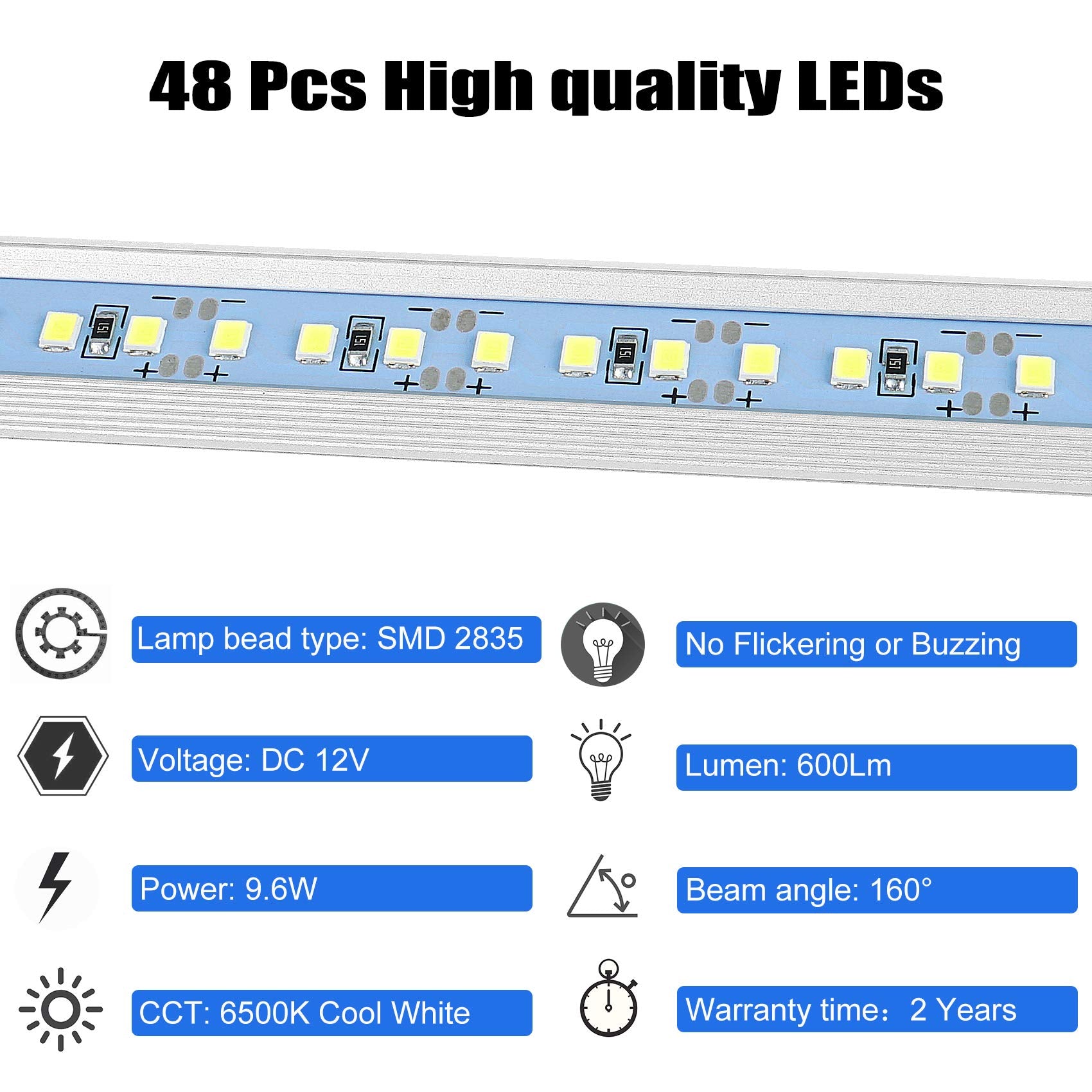 12V Led Interior Light Bar, Dc 12 Volt Led Strip Lights With Switch And Magnets, 6500K White Light For Enclosed Cargo Trailer Ca
