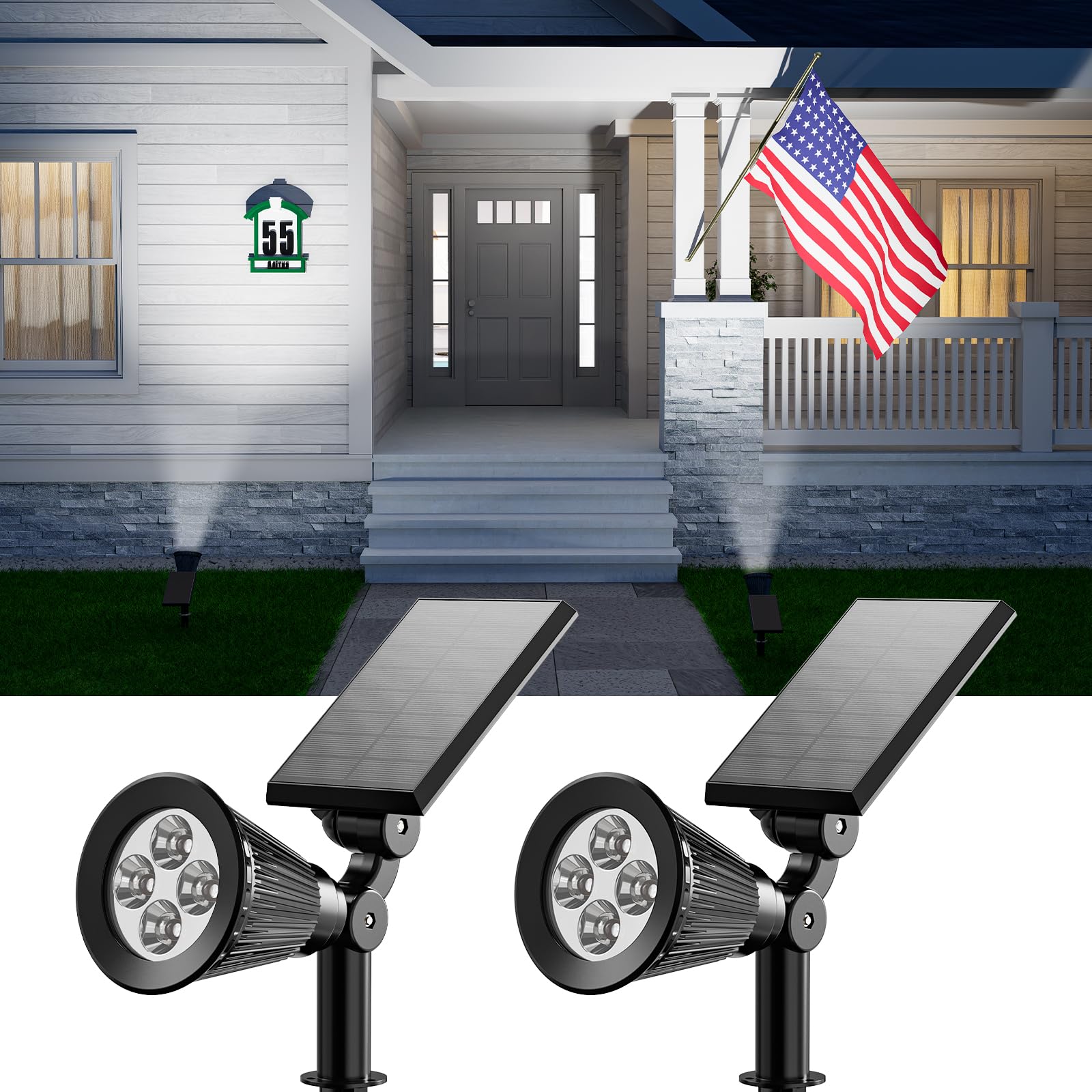 FALOVE Solar Lights 2-in-1 Waterproof 4 LED Spotlight Auto On/Off for Patio Deck Yard Garden Driveway Pool Area 2 Pack