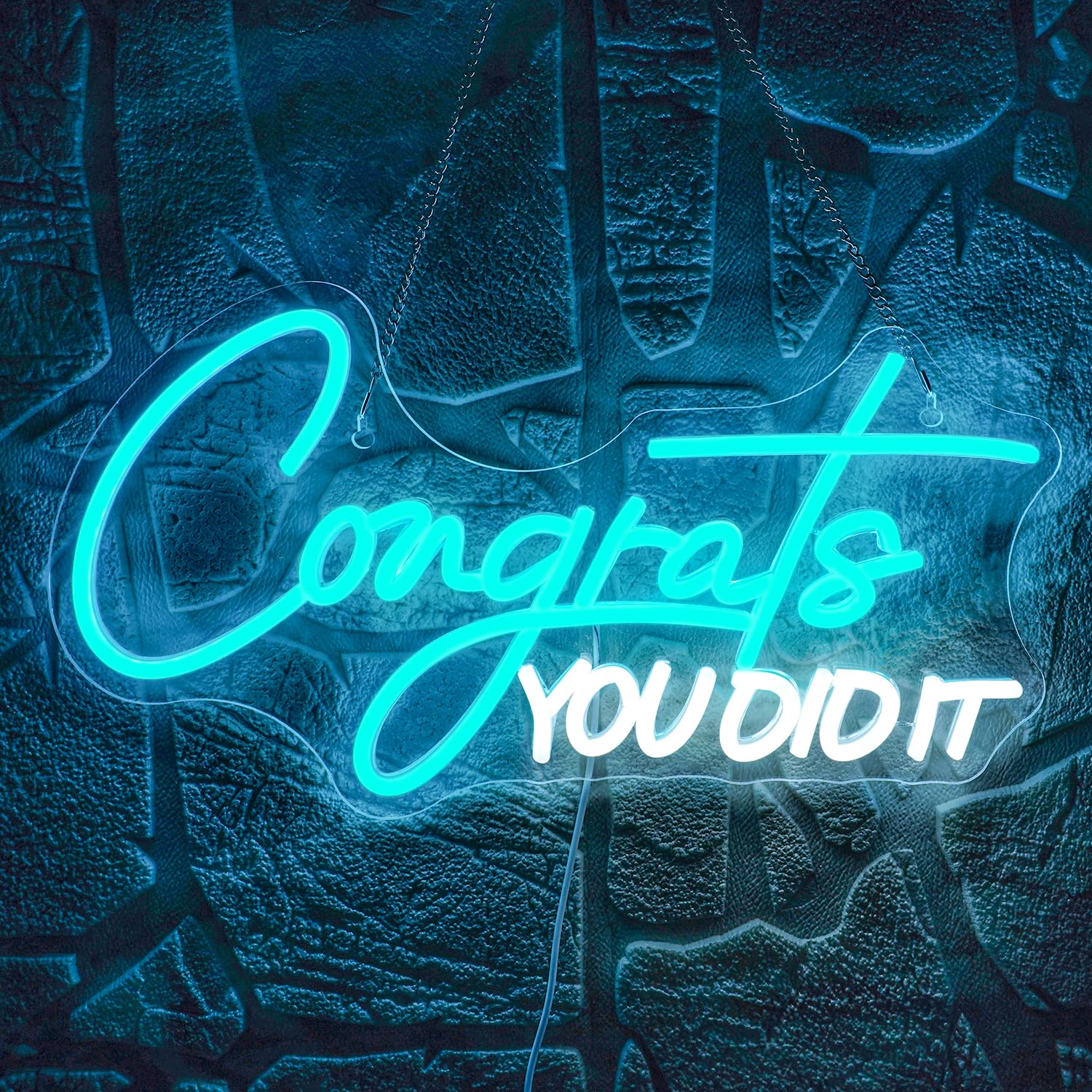 Wlhope Congrats You Did It Neon Sign Graduation Decorations 2025 Blue White Led Lights For Party College High School Class Graduation Gifts For Teens