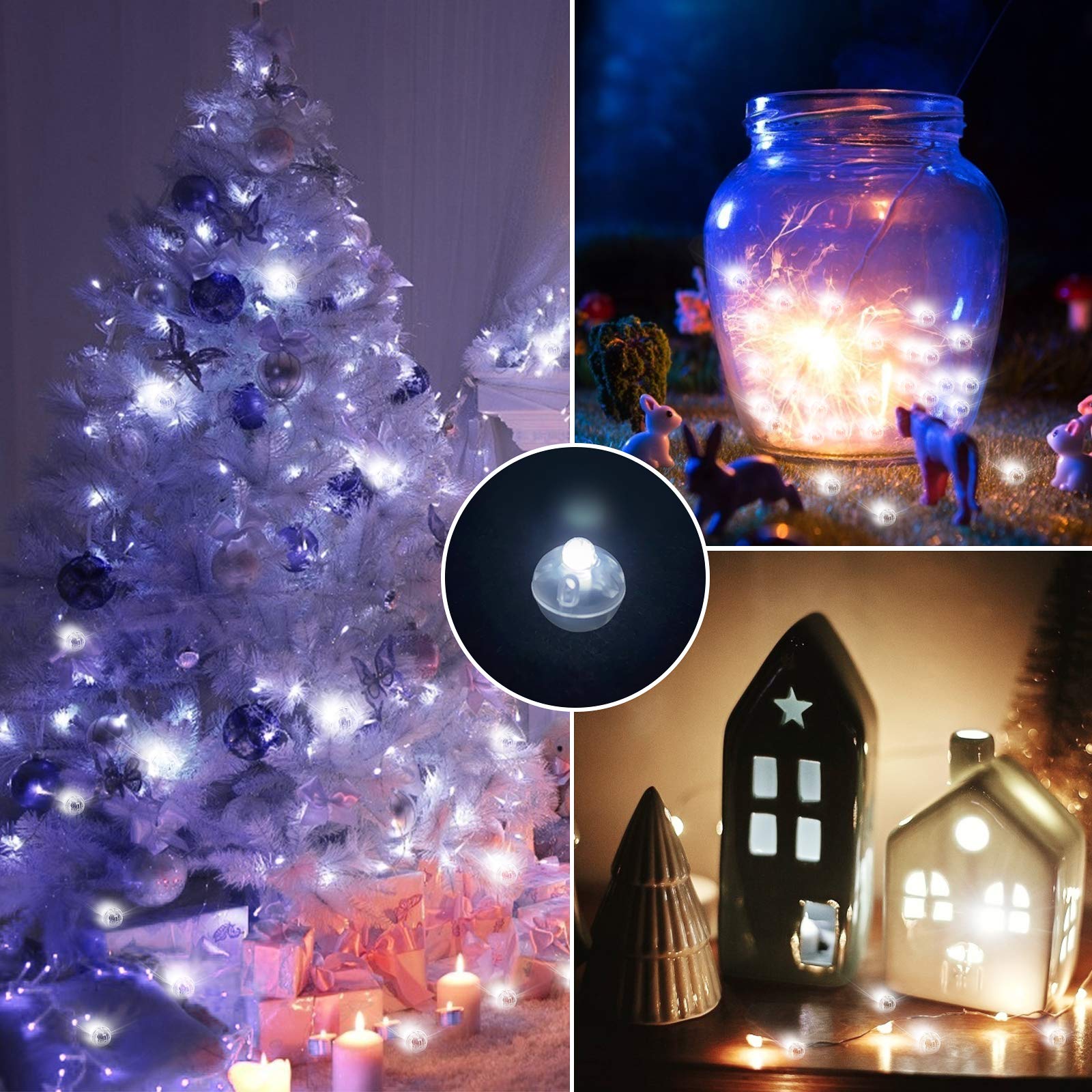 Aogist LED Balloon Light, Mini Round Plastic Lamps, 50 Pcs, White, Model A01-Mini, Indoor Outdoor Party Supplies