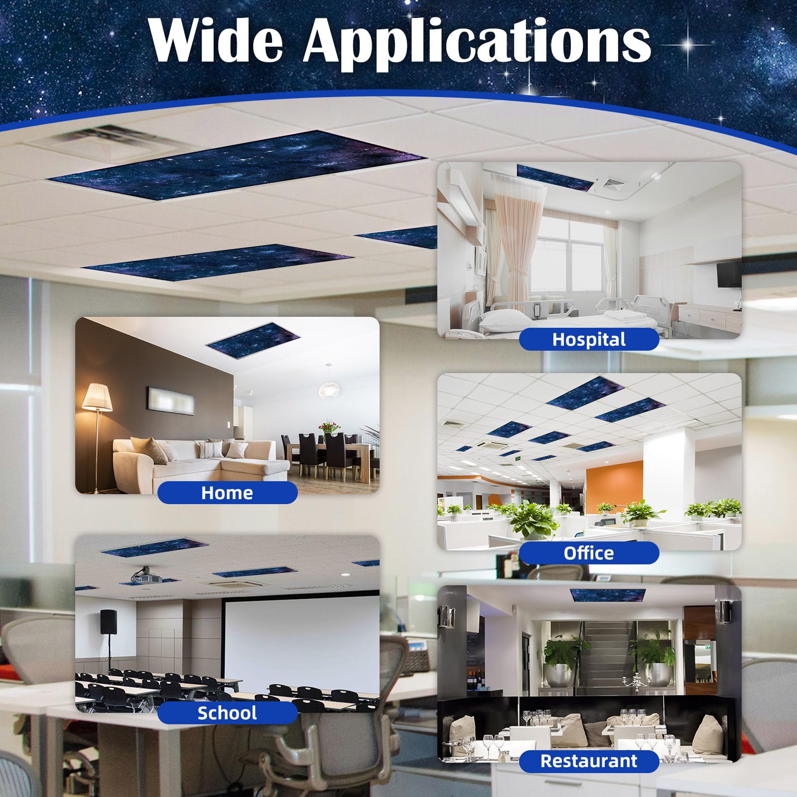 ANGSYLTH Fluorescent Light Covers - 4x2 Feet, Starry Sky, 2 Pack, Oxford Fabric, Strong Magnet, Ideal for Classroom, Office, Home