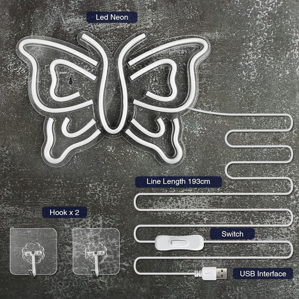 Arrinew LED Neon Signs - Colorful Butterfly Wall Decor, USB Powered, Model NHD05