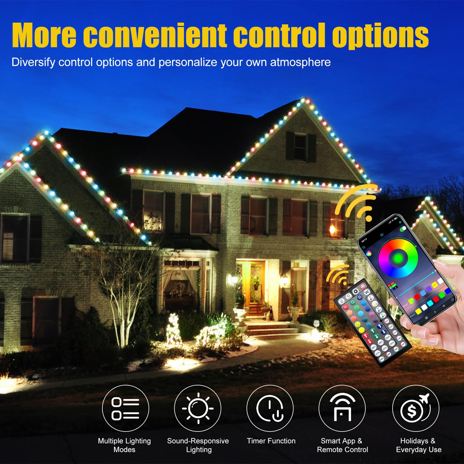 Geodurn LED String Lights, 50FT Waterproof 2-in-1, App/Remote Control, Black, Model DCD-15M, Smart Color-Changing for Outdoor Decor