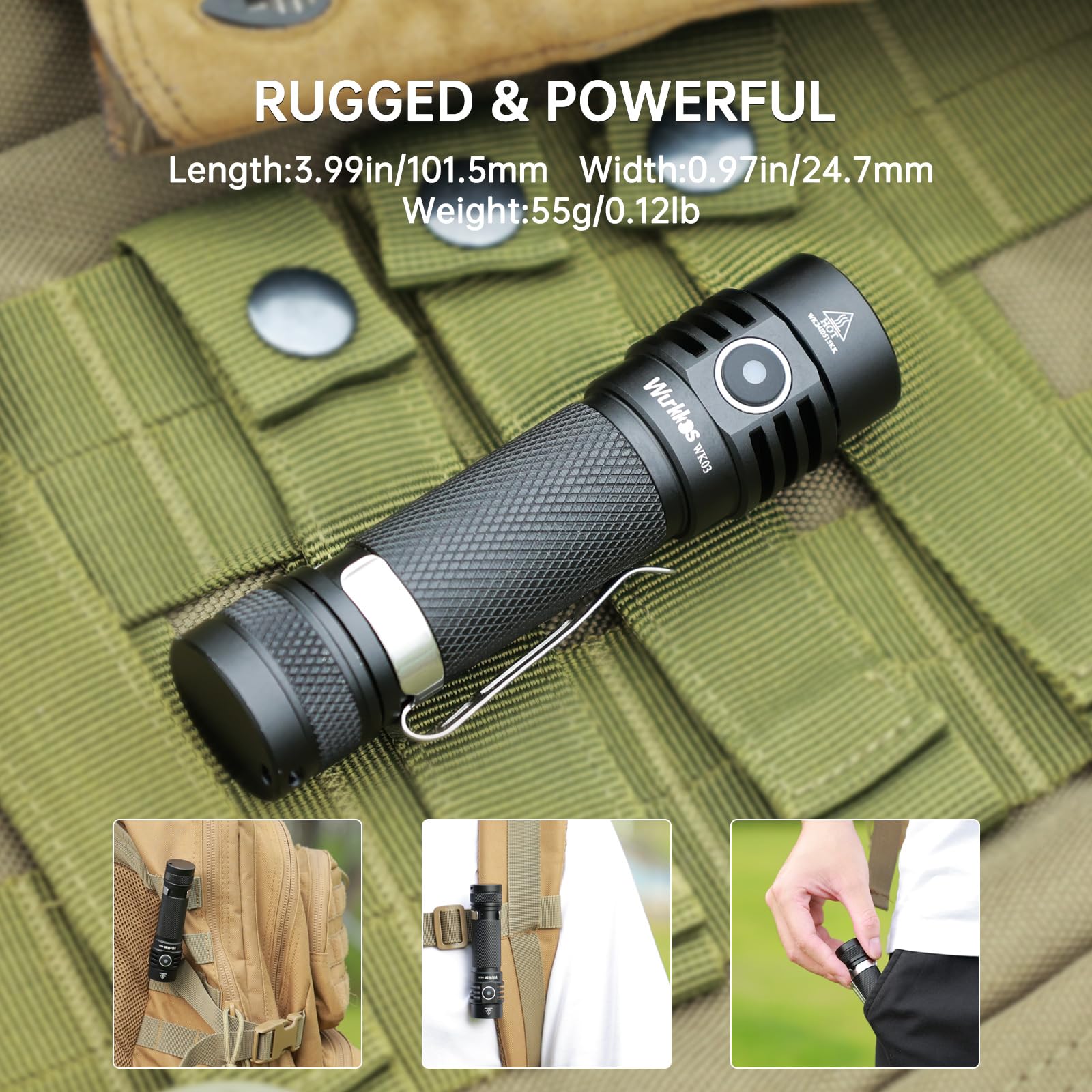 Wurkkos Wk03 Led Flashlight, Pocket Flashlight With Magnet, Small Flashlight Rechargeable, Mini Flashlight With 6 Modes, Ip68 Wa