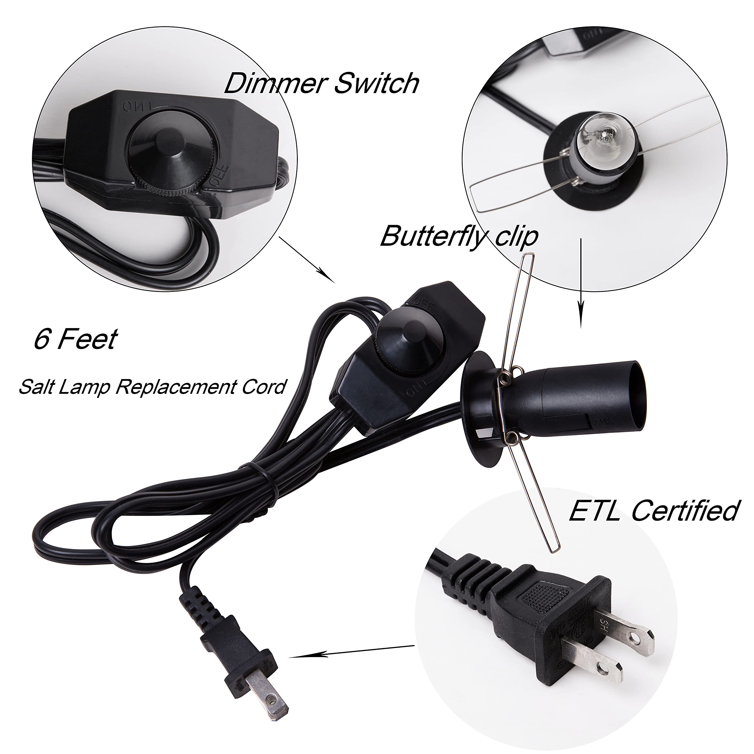 Venforze Himalayan Salt Lamp Cord Replacement With Dimmer Switch & E12 Bulbs - 2 Packs