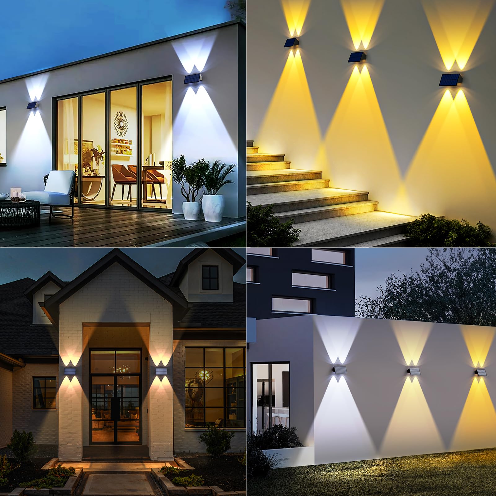 UGDLUCK Solar Wall Lights - 8 Pack Waterproof IP54 Outdoor Lights, Warm White + RGB, Model CD002, Ideal for Yard, Garden, Deck, Porch