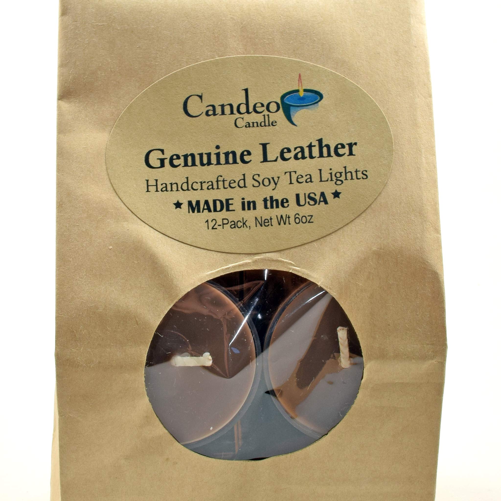 Genuine Leather Scented - Soy Tealight Candles, 12 Pack - Brown Tealight Candles - Highly Scented - Made With Soy Wax - Handmade