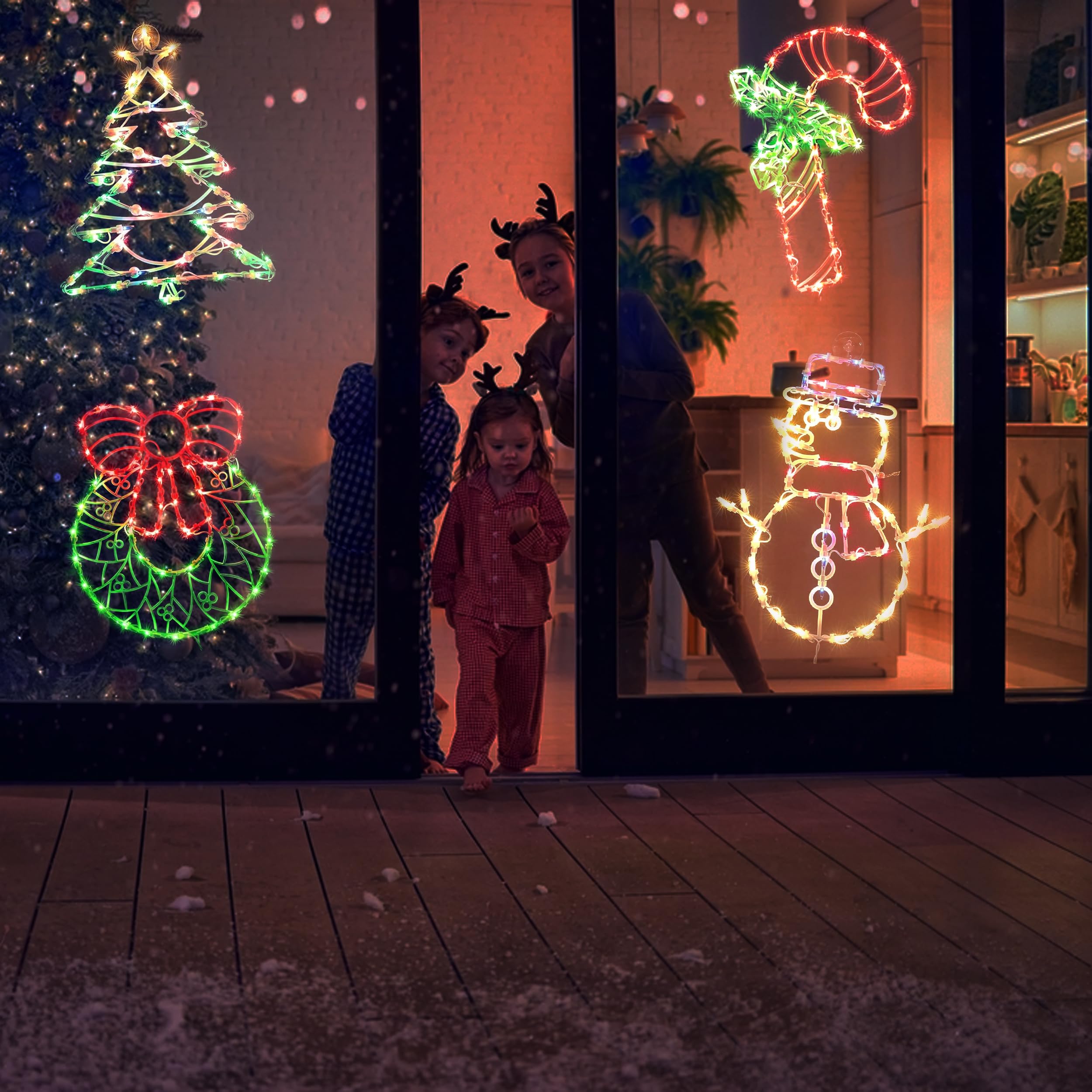 UBTKEY Christmas Window Decorations Lighted, 4 Pack 16'' Plug-in Christmas Window Silhouette Lights for Christmas Holiday Indoor